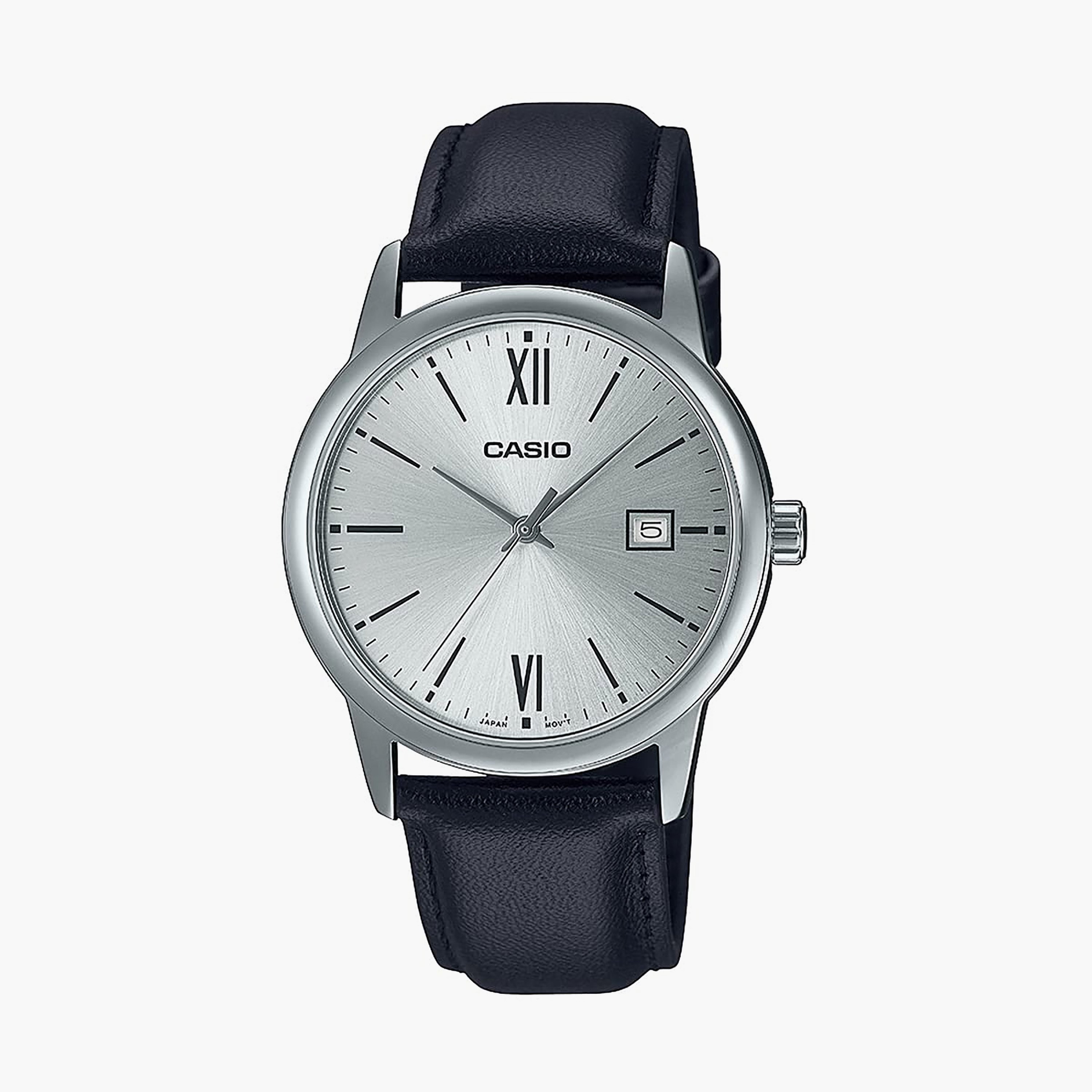 ساعة أنالوج بسوار جلدي أسود من كاسيو | MTP-V002L-7B3UDF-men-watchesandjewellery-watches-image-1