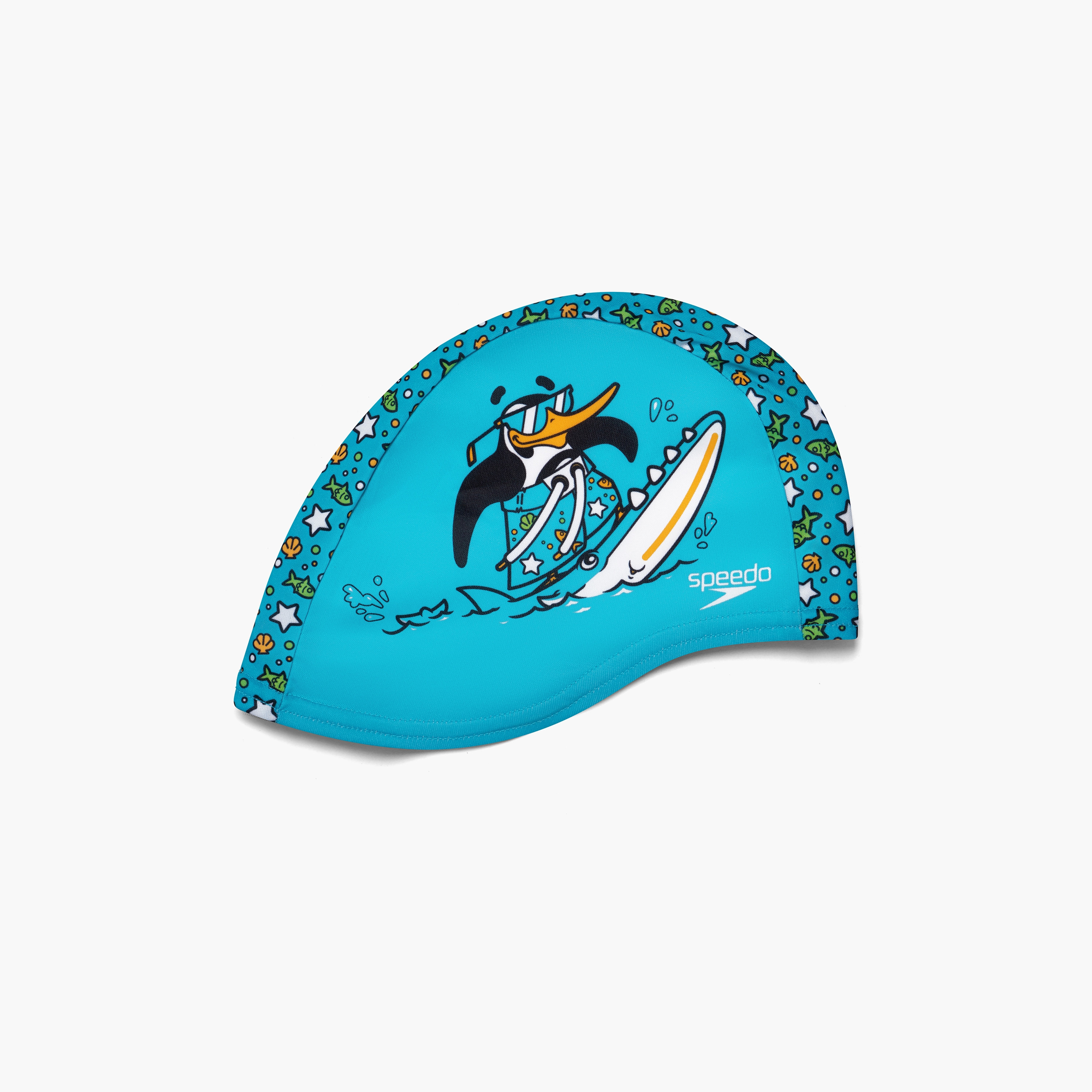 Speedo Printed Polyester Cap, Kids Boys, Chima Azure Blue/Fluro Green-sports-gear-swimming-girl-image-1