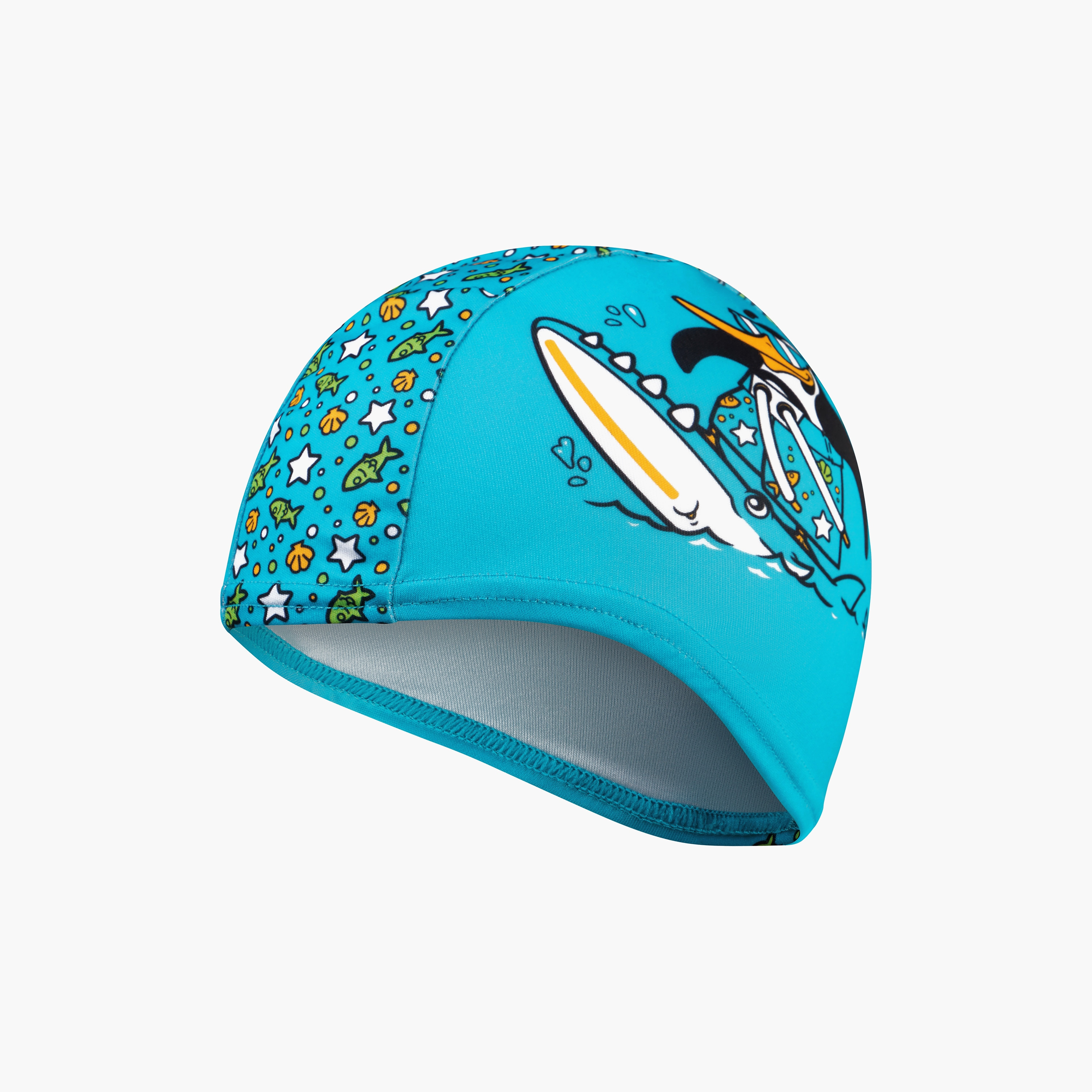 Speedo Printed Polyester Cap, Kids Boys, Chima Azure Blue/Fluro Green-sports-gear-swimming-girl-image-2