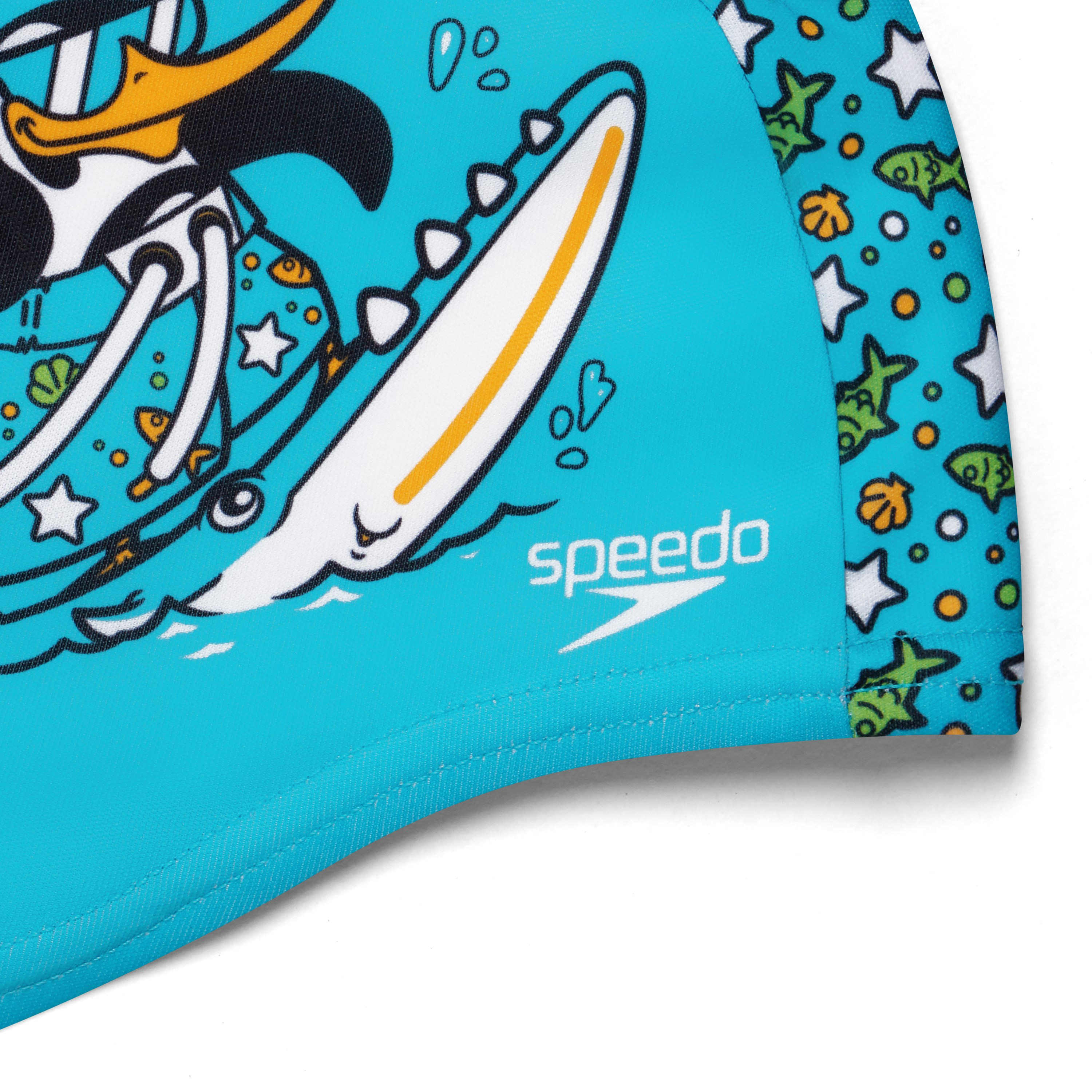 Speedo Printed Polyester Cap, Kids Boys, Chima Azure Blue/Fluro Green-sports-gear-swimming-girl-image-3
