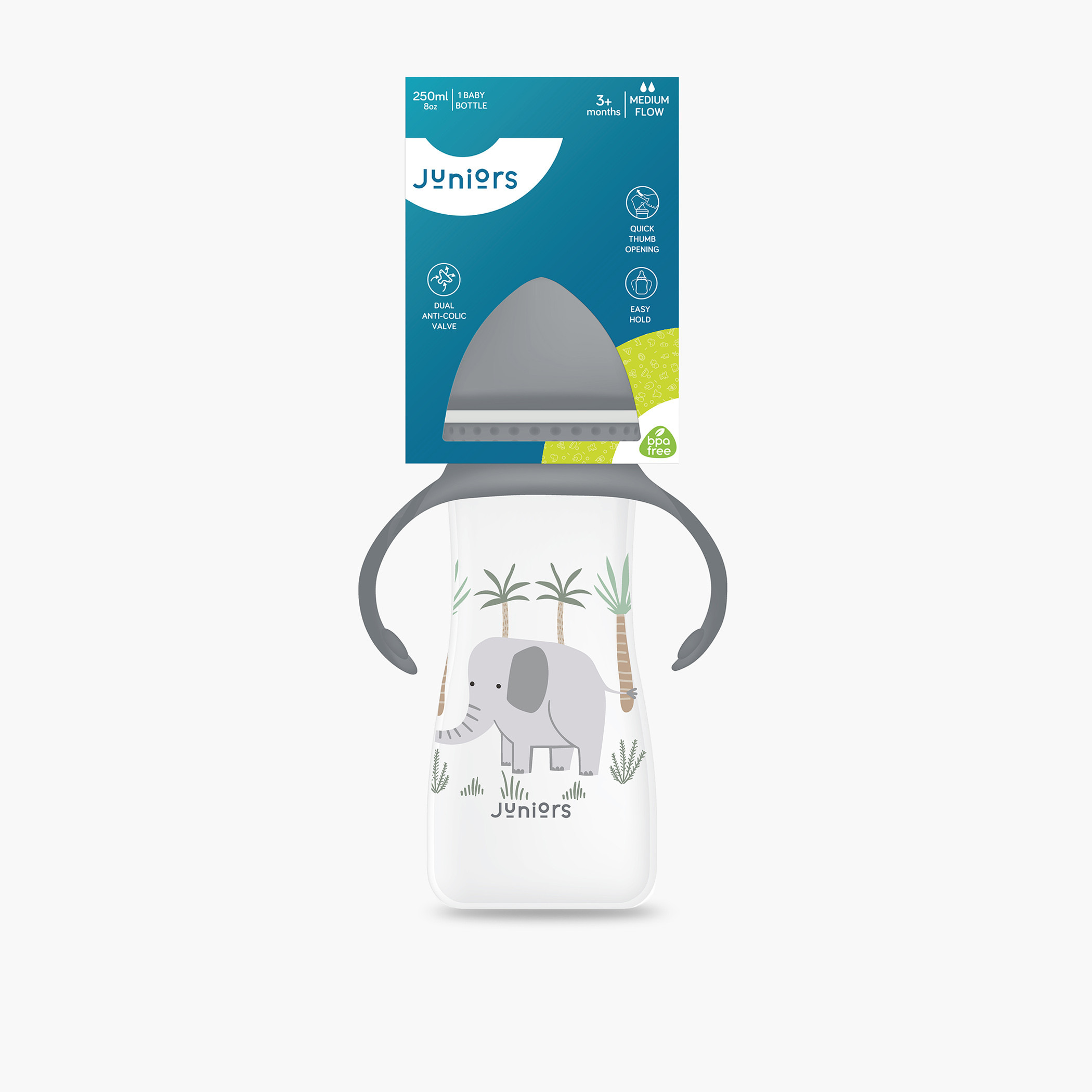 Juniors Giraffe Print Feeding Bottle with Handle - 250 ml-baby-feeding-feedingbottles-bottlesandteats-image-4