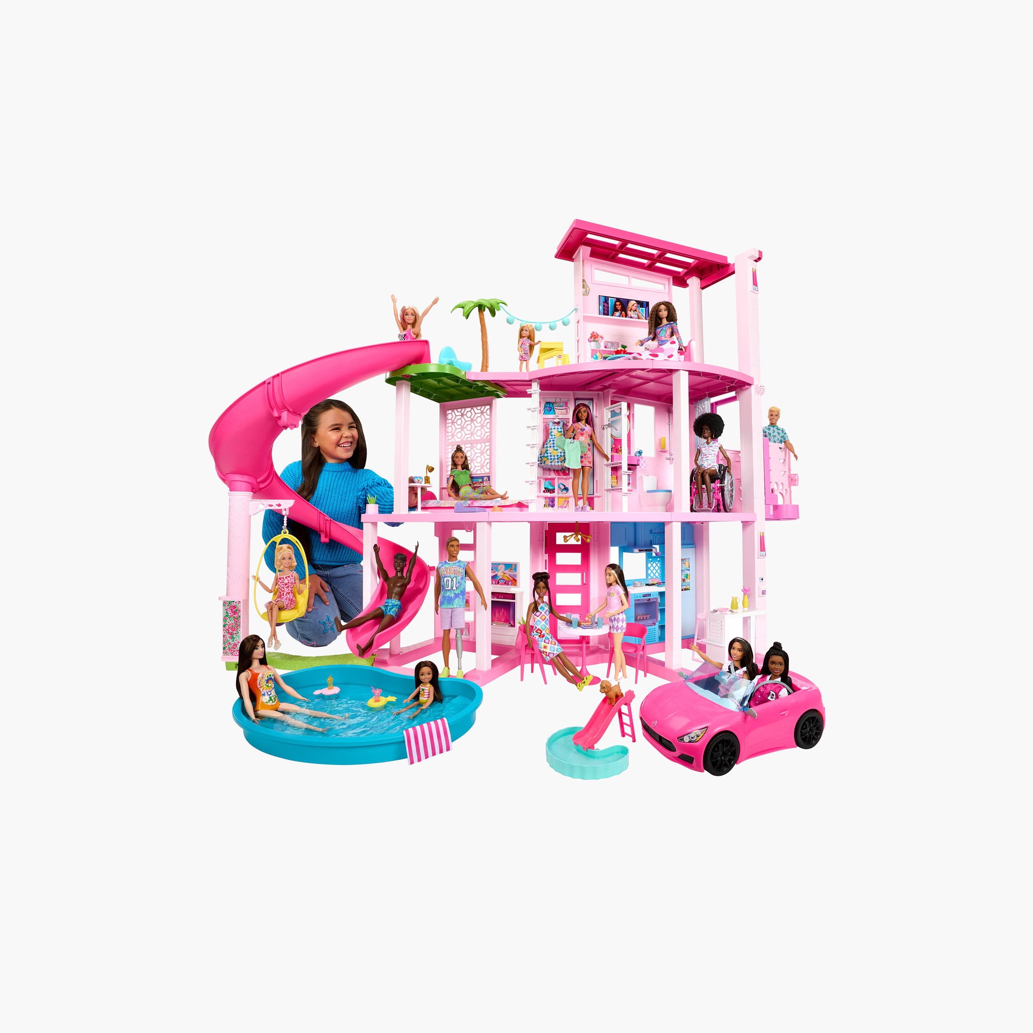 Barbie Dreamhouse , Pool Party Doll House with 75+ Pieces and 3-Story Slide and Puppy Play Areas-toys-dollsandplaysets-dollhouses-image-2