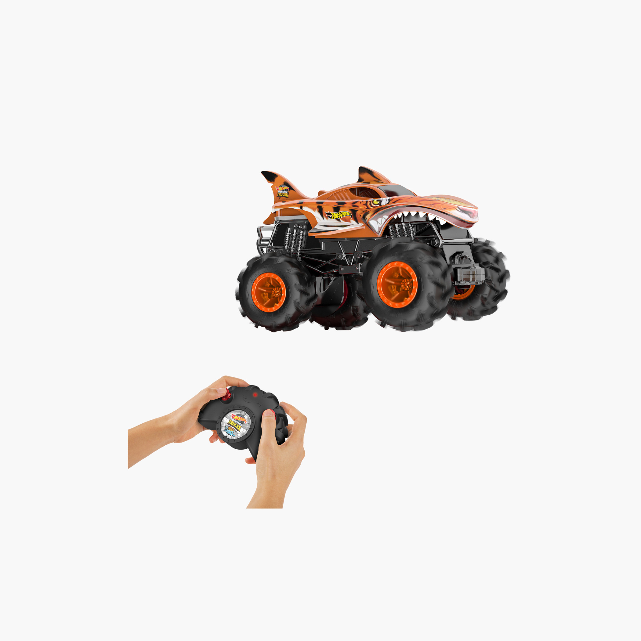 Hot Wheels Monster Trucks RC, 1:24 Scale Tiger Shark Vehicle, Oversized Toy with Terrain Action Tire-toys-remotecontrolledvehicles-rccars-image-2