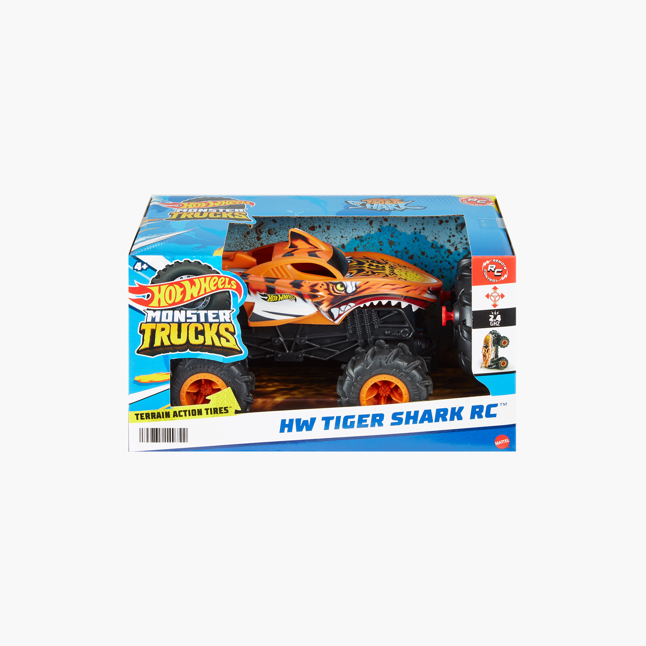 Hot Wheels Monster Trucks RC, 1:24 Scale Tiger Shark Vehicle, Oversized Toy with Terrain Action Tire-toys-remotecontrolledvehicles-rccars-image-6