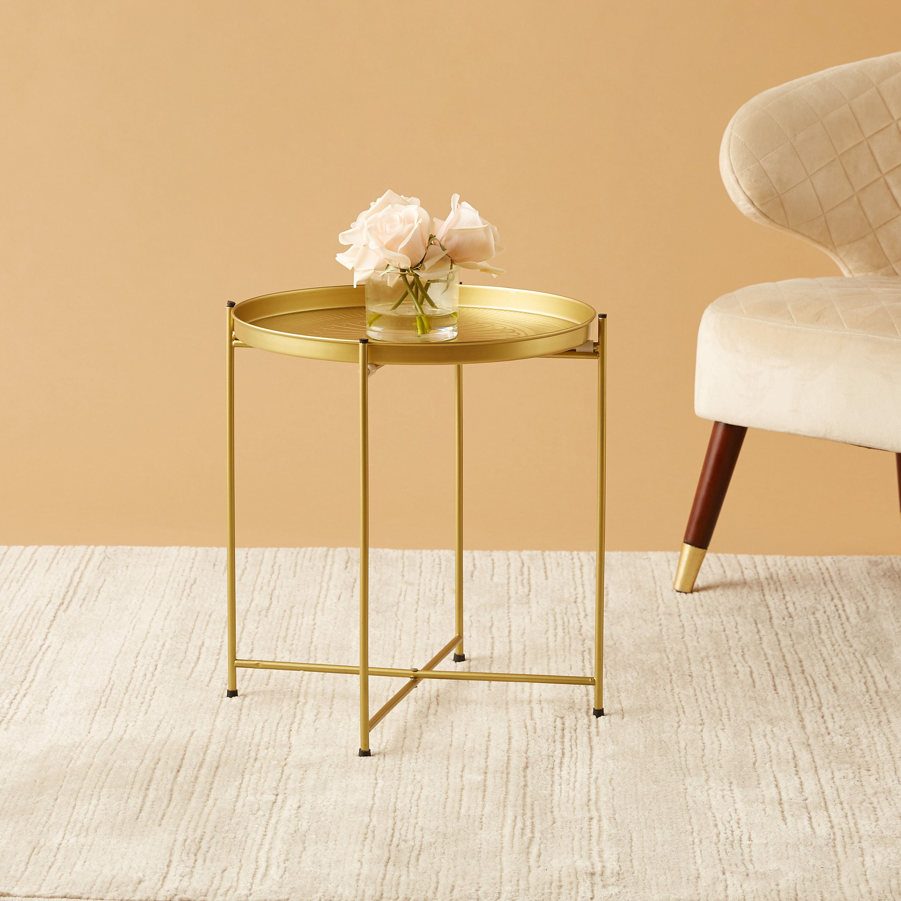 طاولة زينة بسطح معدني ونقوش أزهار - 43x46 سم-furniture-livingroom-sideandendtables-image-1