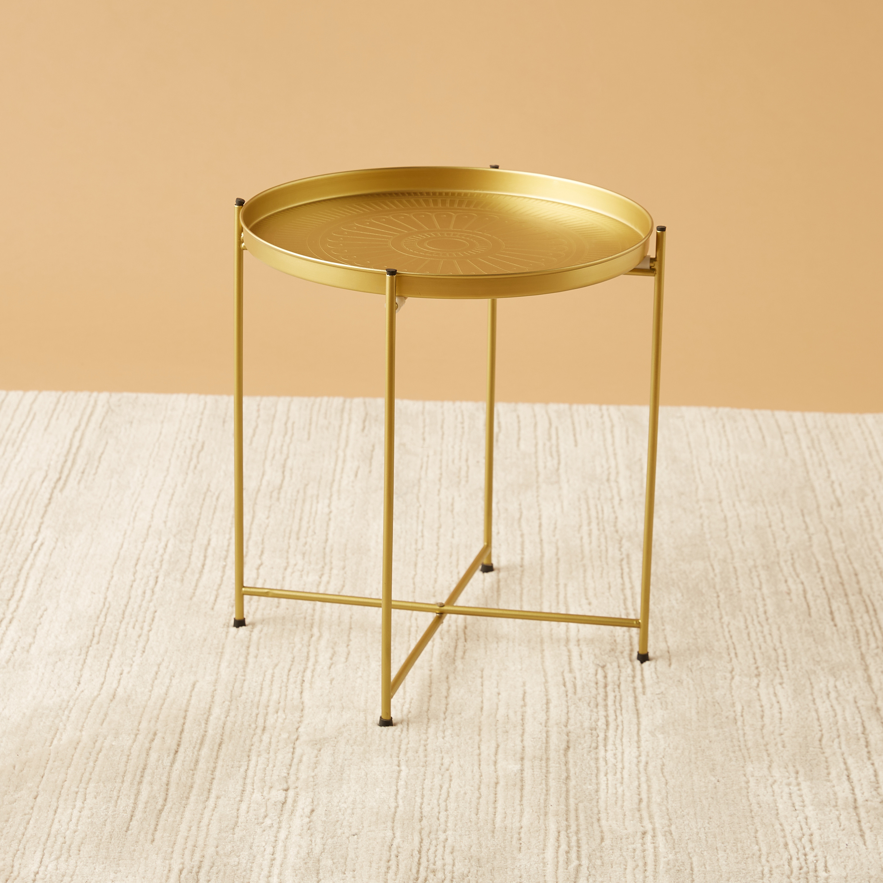 طاولة زينة بسطح معدني ونقوش أزهار - 43x46 سم-furniture-livingroom-sideandendtables-image-2