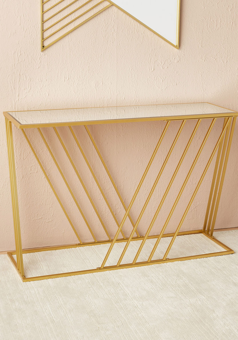 Glass Table Kuwait Buy Metal Console Glass Top Table with Wall Mirror - 120x40x80 cms ...