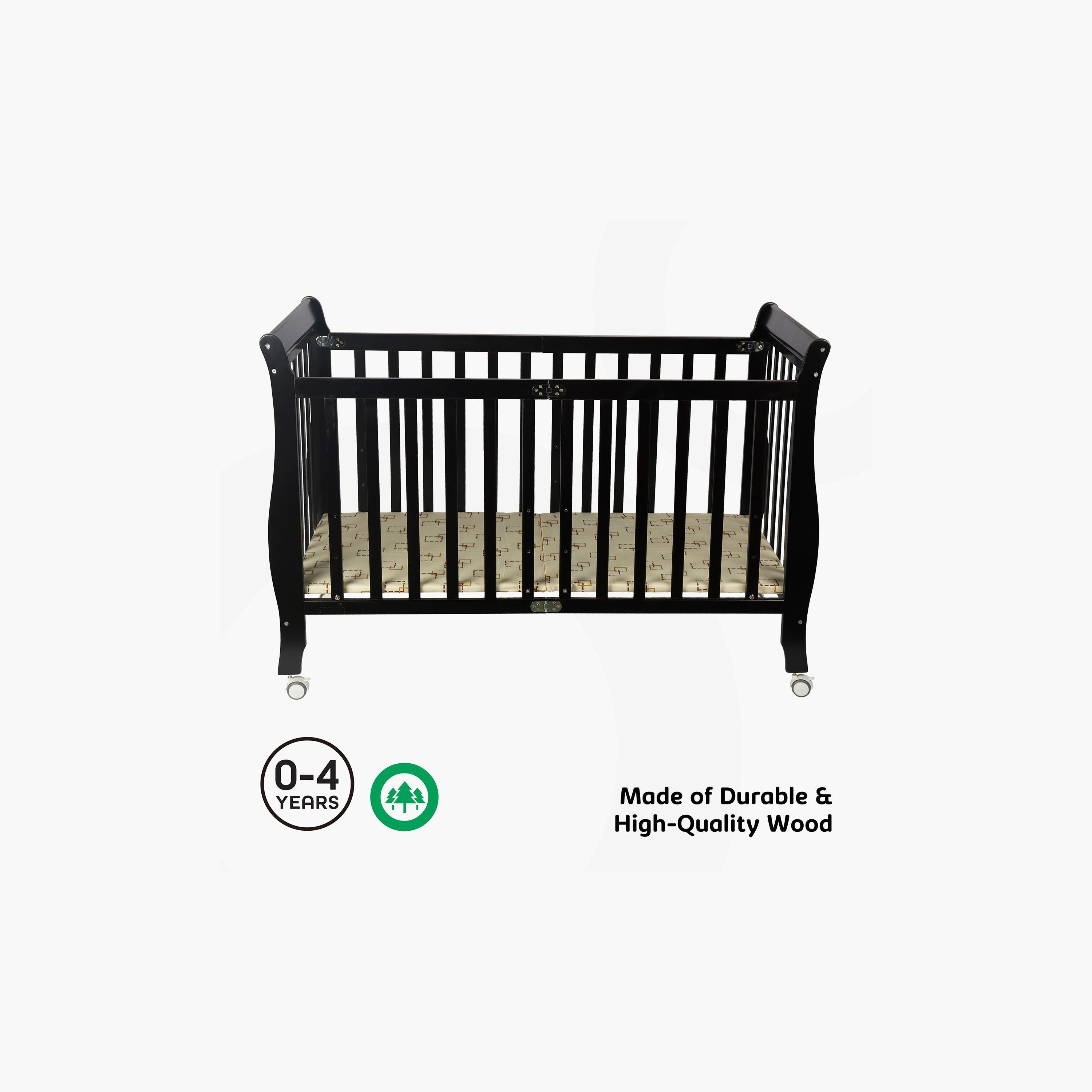 Buy Moon Wooden Foldable Baby Crib Dark Chocolate for Babies