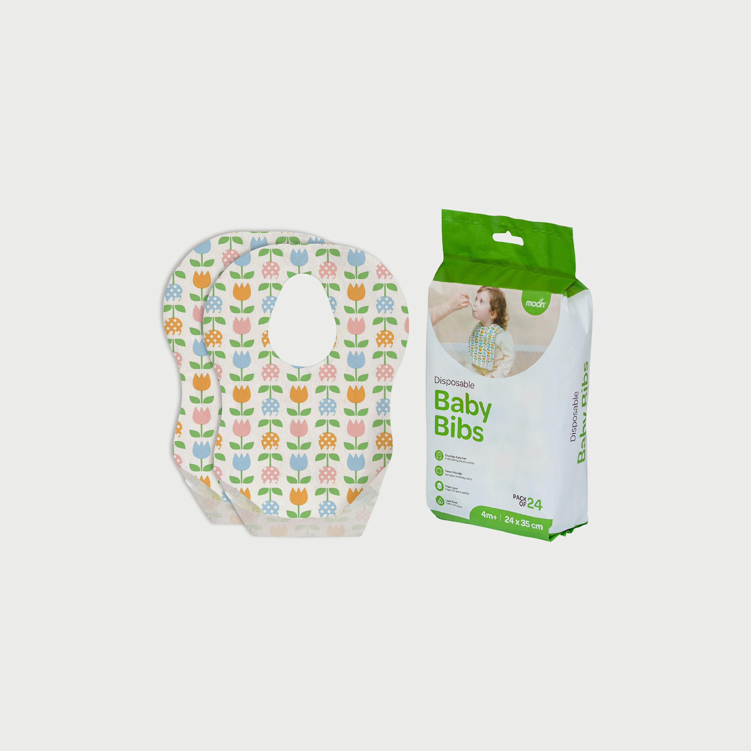Moon 24-Piece Flowers Print Disposable Baby Bibs , 24 x 35 cm-baby-feeding-bibs-image-1