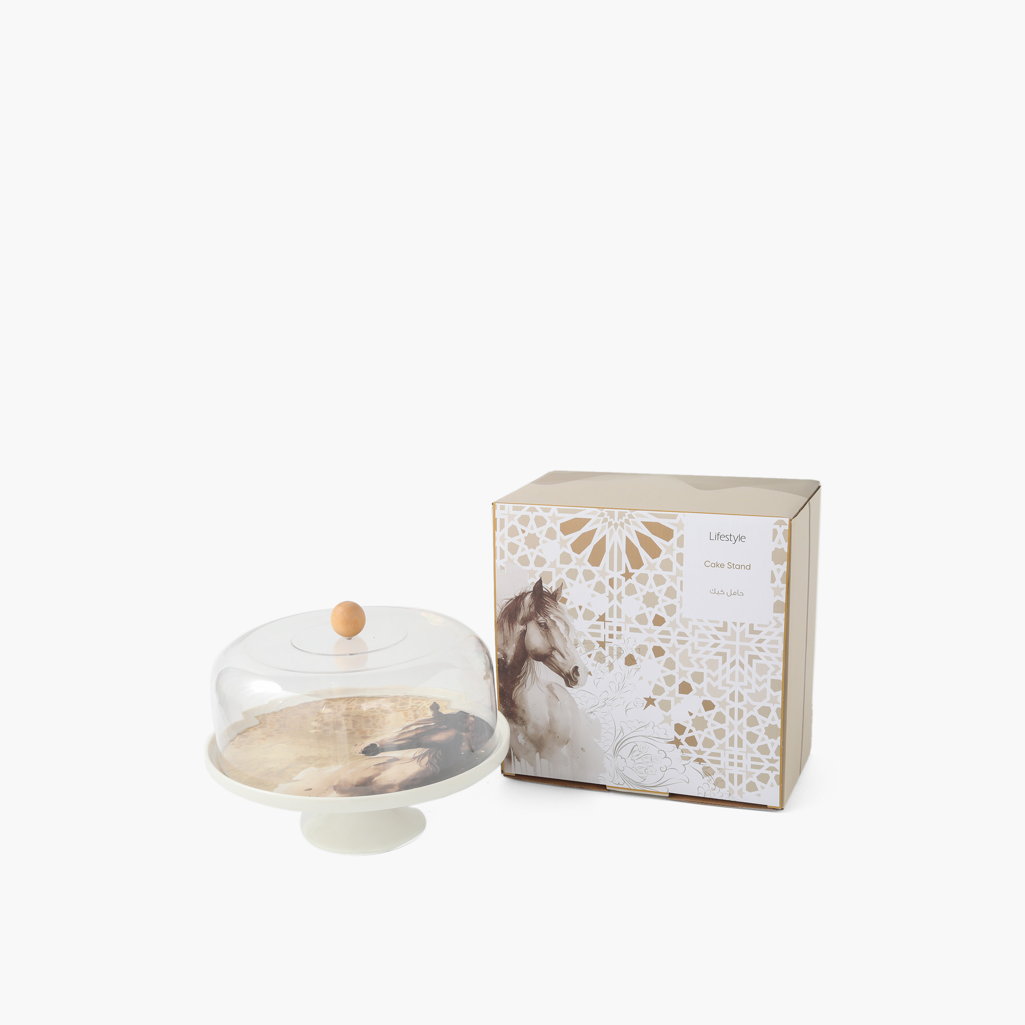#AM-type# Horse Print Bone China Cakestand with Dome Lid - 30x11 cms-household-dining-serveware-cakestands-image-5