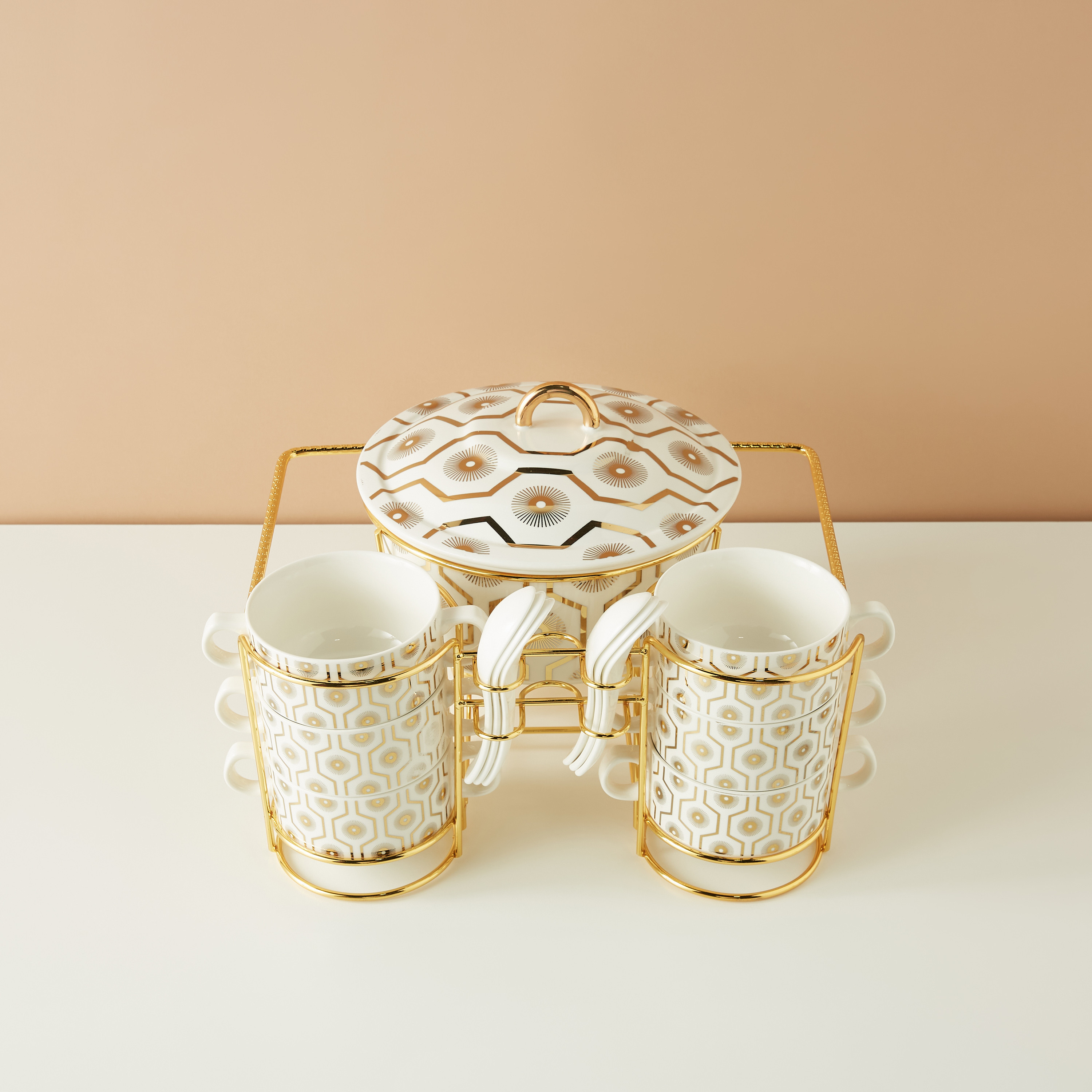 All-Over Printed 15-Piece Ceramic Soup Serving Set with Stand-household-dining-dinnerware-dinnersets-image-2