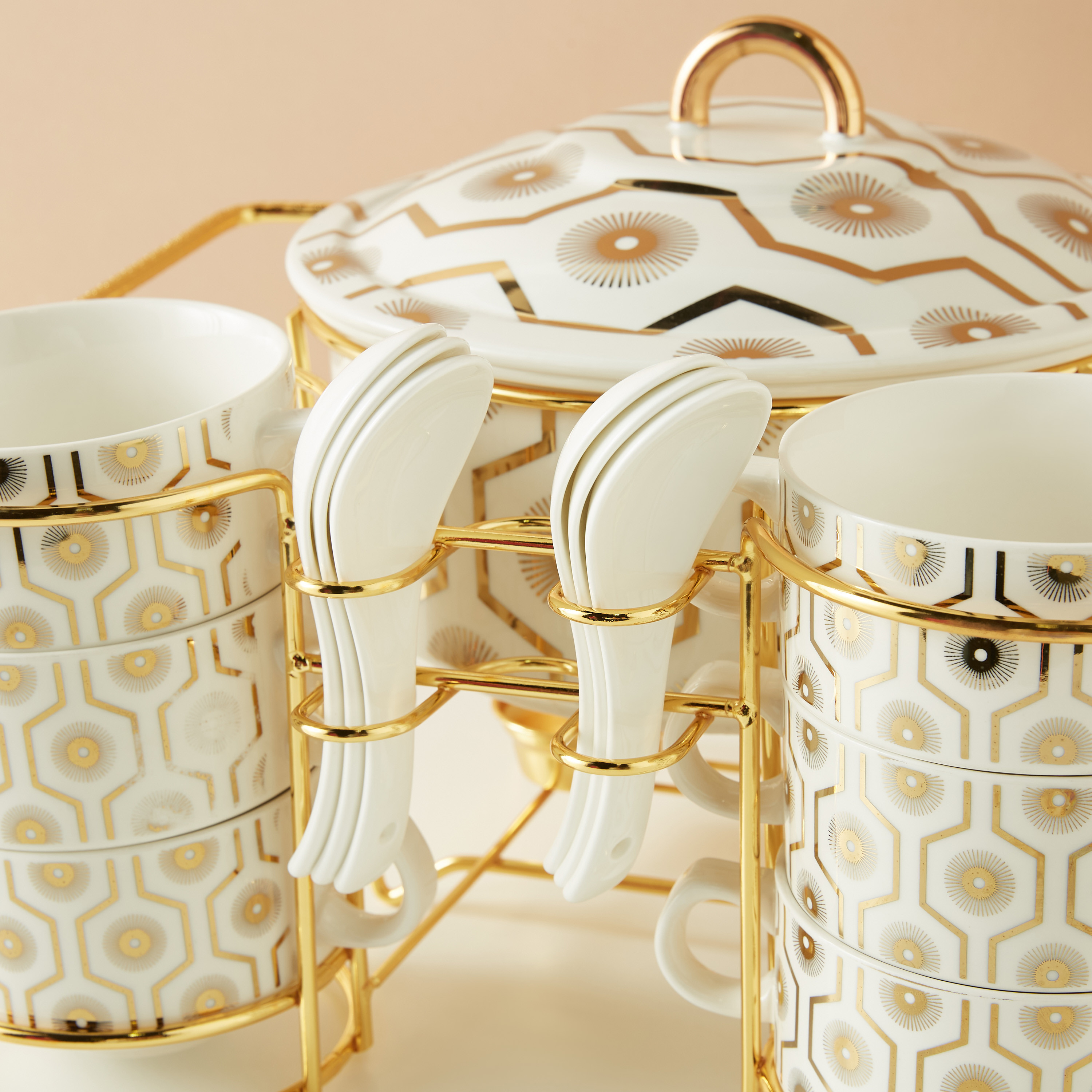 All-Over Printed 15-Piece Ceramic Soup Serving Set with Stand-household-dining-dinnerware-dinnersets-image-3