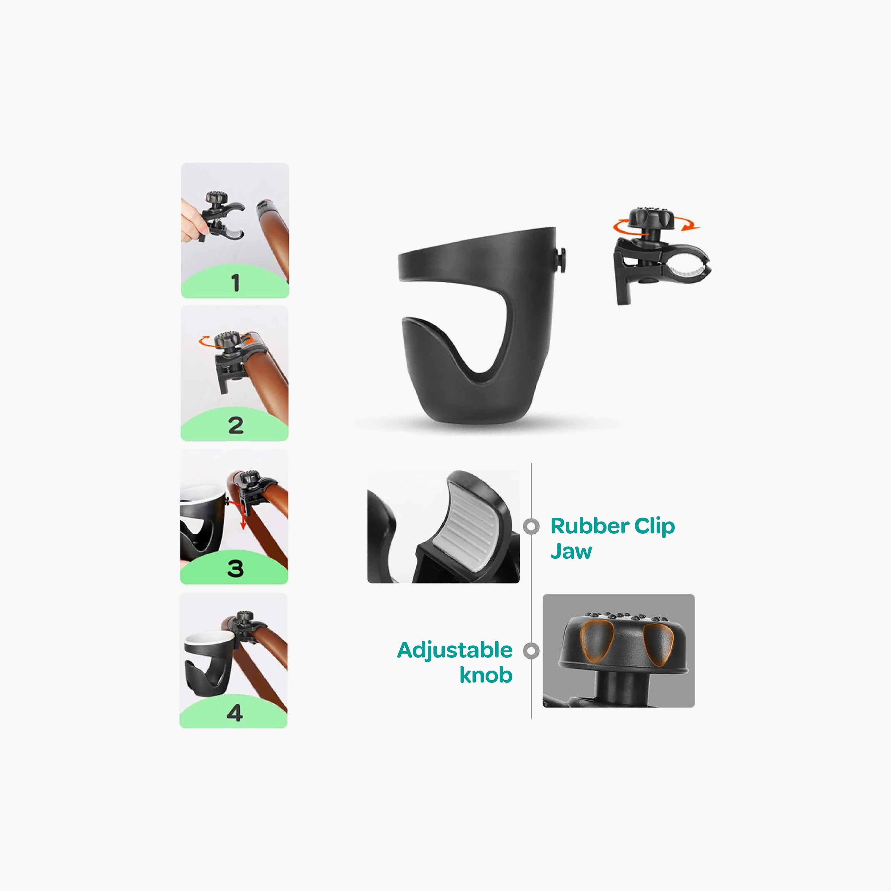 Moon 360 Degree Rotating Universal Cup Holder, Black-baby-gear-strollersandprams-accessories-image-2