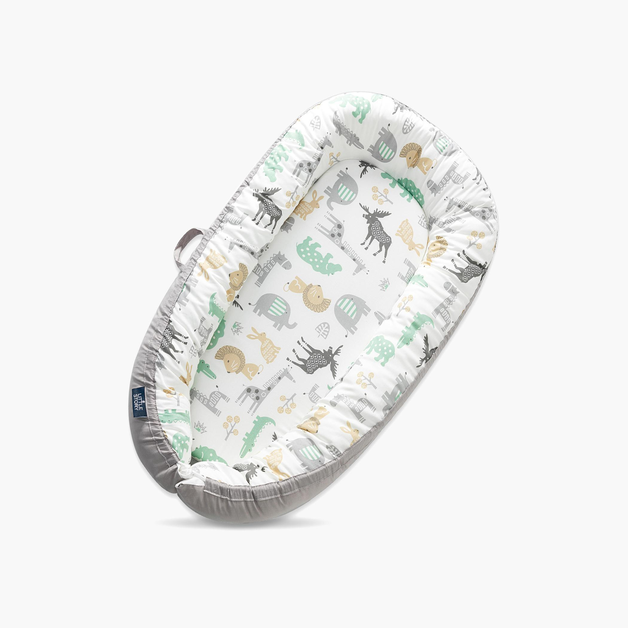 Little Story Newborn Lounger Bed, Jungle Grey-baby-nursery-babybedding-image-1
