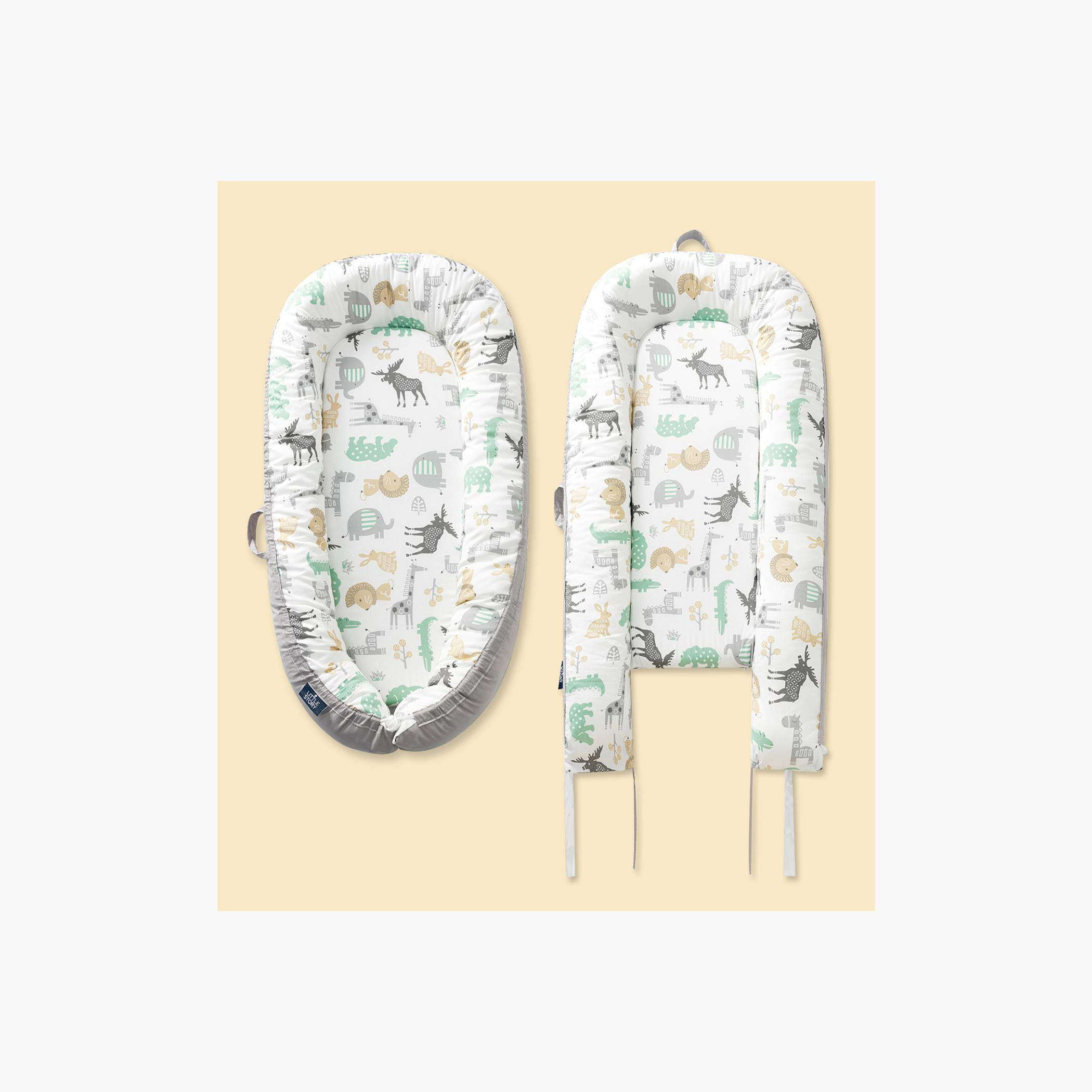 Little Story Newborn Lounger Bed, Jungle Grey-baby-nursery-babybedding-image-2