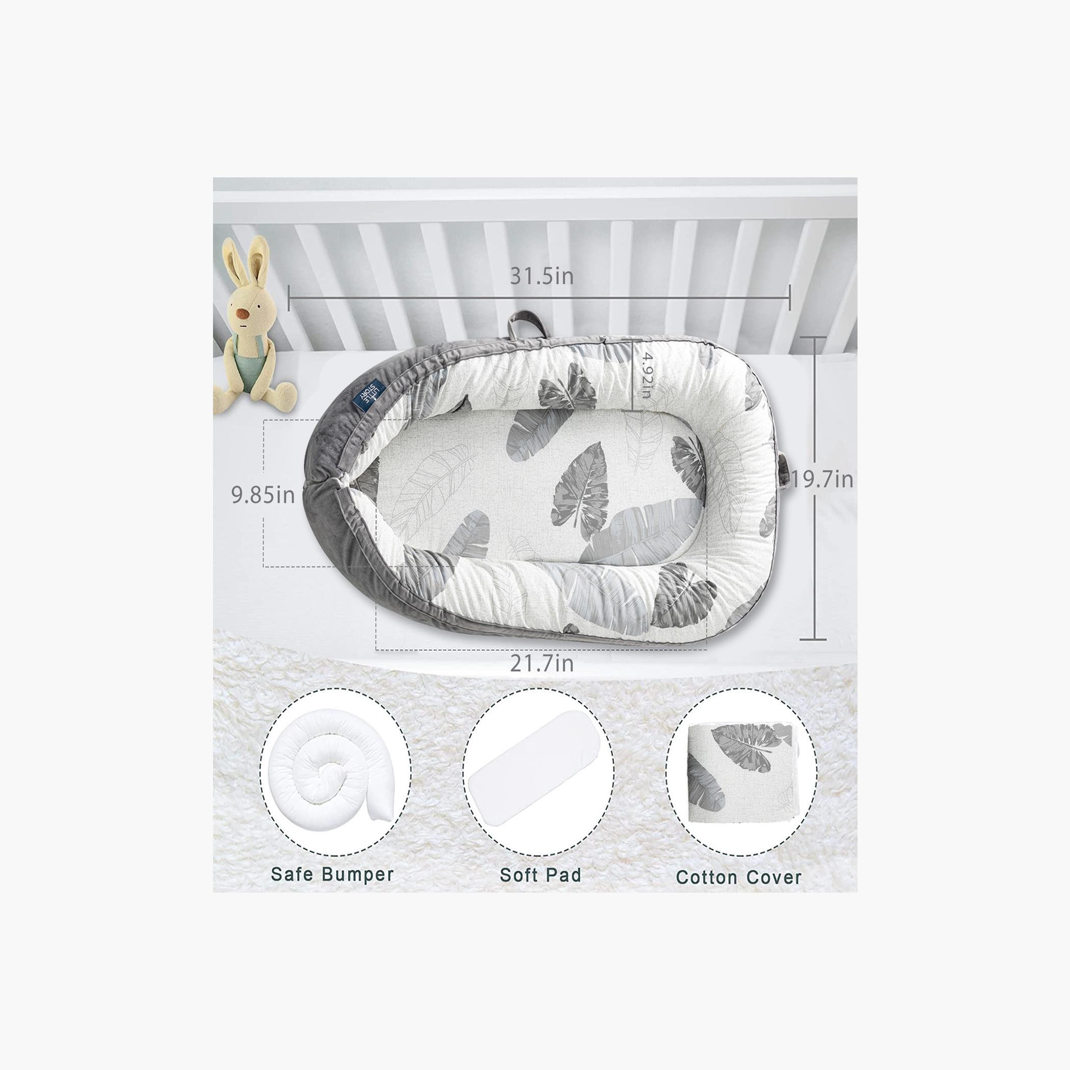 Introducing the Little Story Soft Breathable Newborn Lounger Bed. This innovative baby lounger is crafted with utmost care and attention to detail, ensuring a comfortable and safe environment for your little one.-baby-nursery-babybedding-image-8
