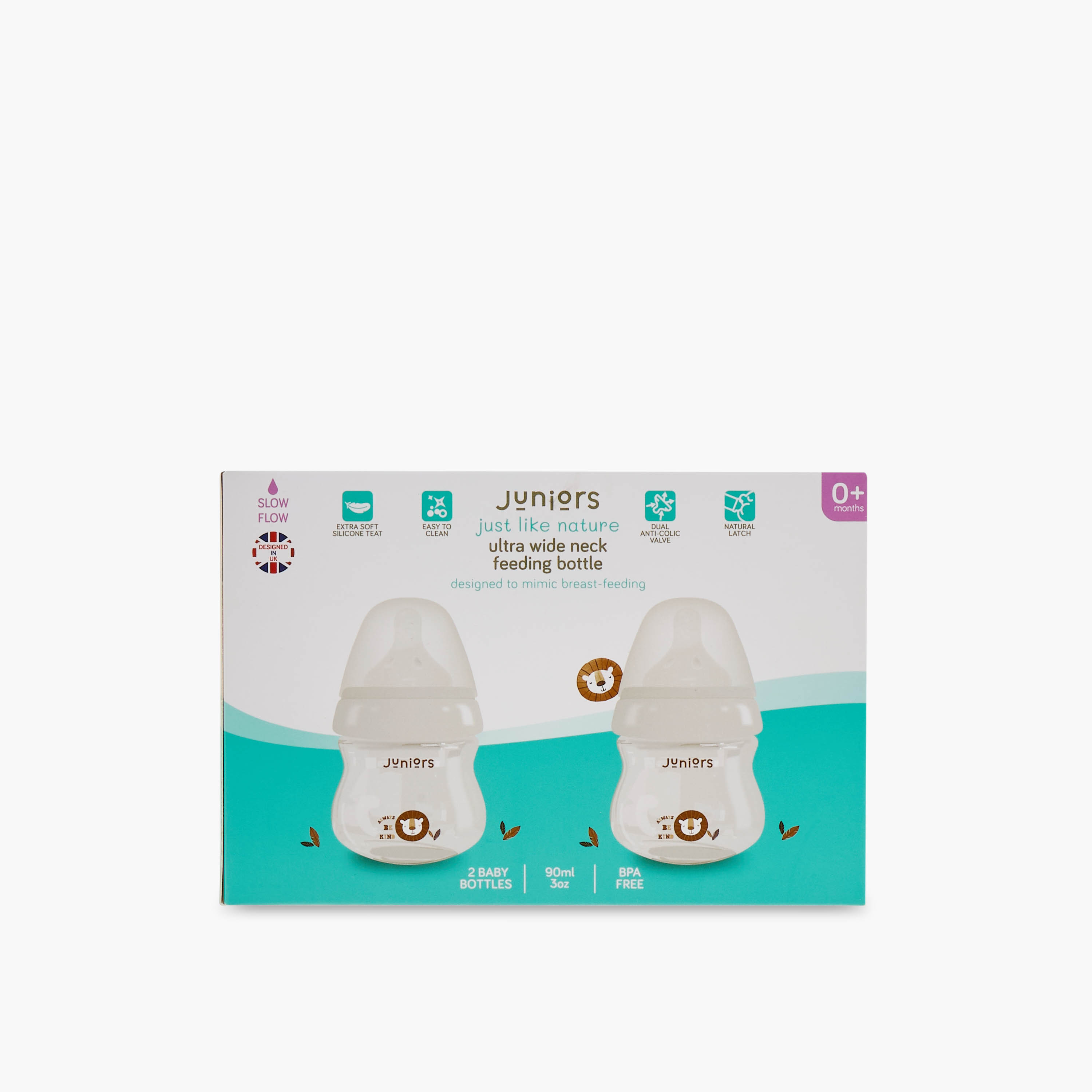 Juniors Just Like Nature 90 ml 2-Piece Feeding Bottle Set with Anti-Colic Teat - White-baby-feeding-feedingbottles-bottlesandteats-image-12