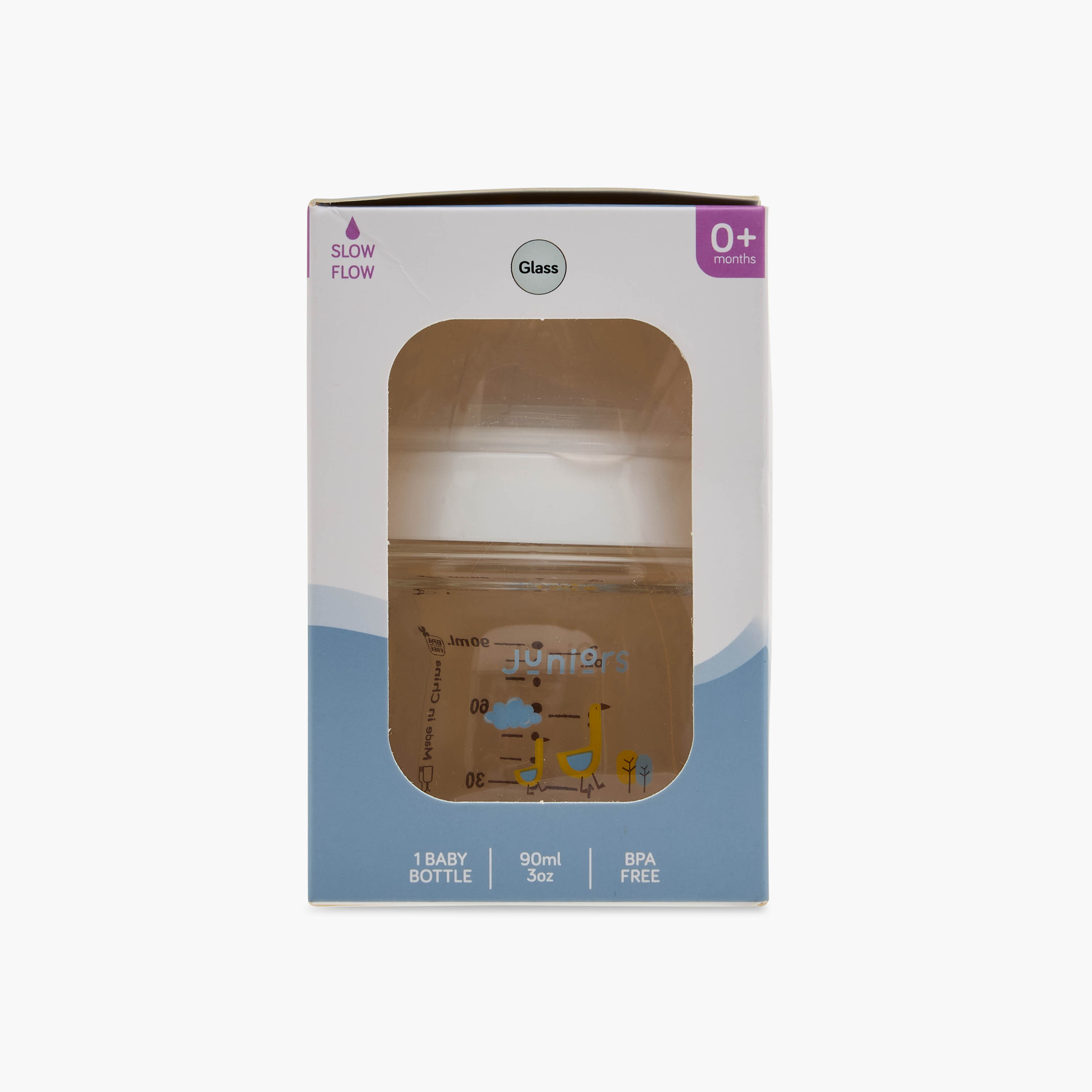 Juniors Just Like Nature 90 ml Glass Feeding Bottle with Anti-Colic Teat - White-baby-feeding-feedingbottles-bottlesandteats-image-12