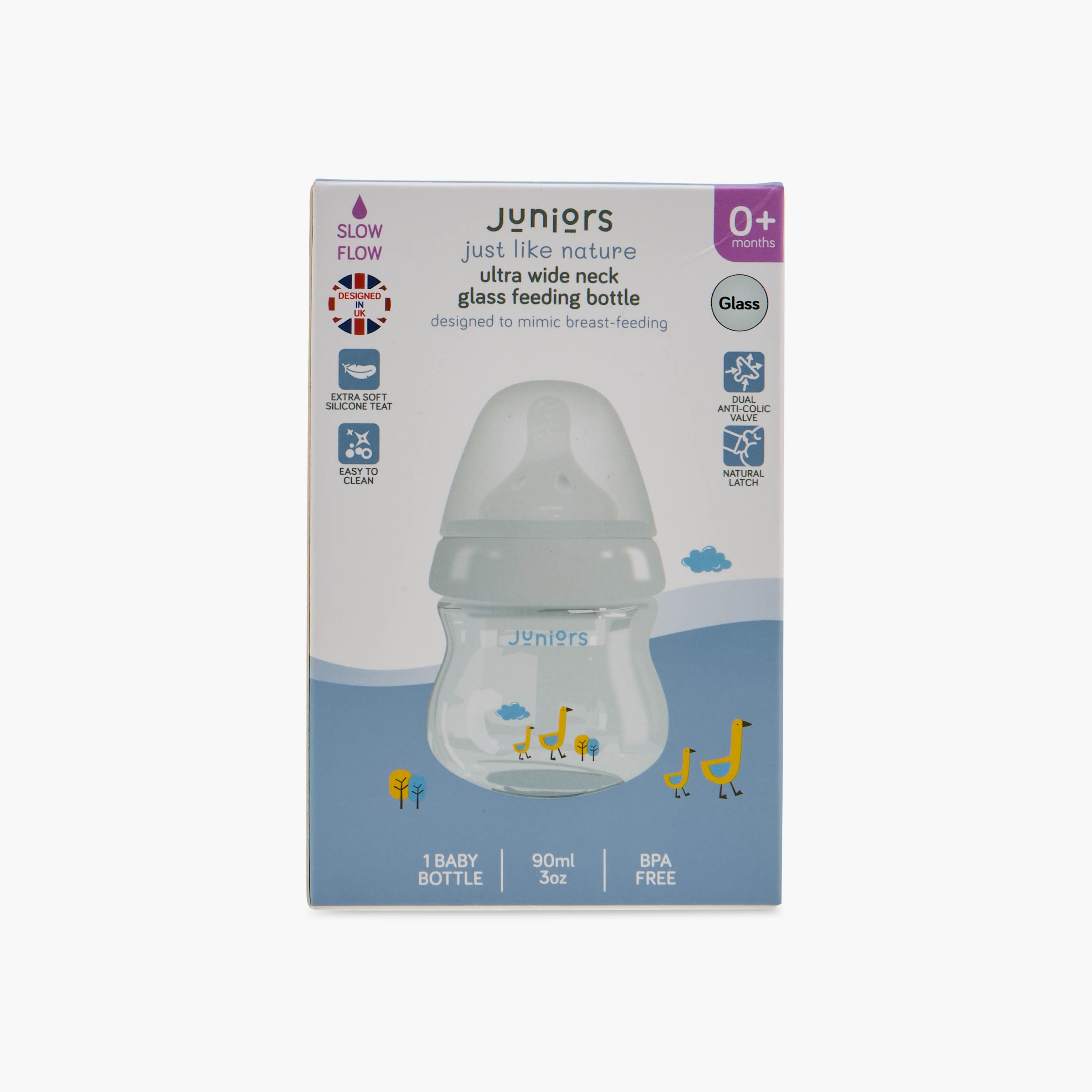 Juniors Just Like Nature 90 ml Glass Feeding Bottle with Anti-Colic Teat - White-baby-feeding-feedingbottles-bottlesandteats-image-15