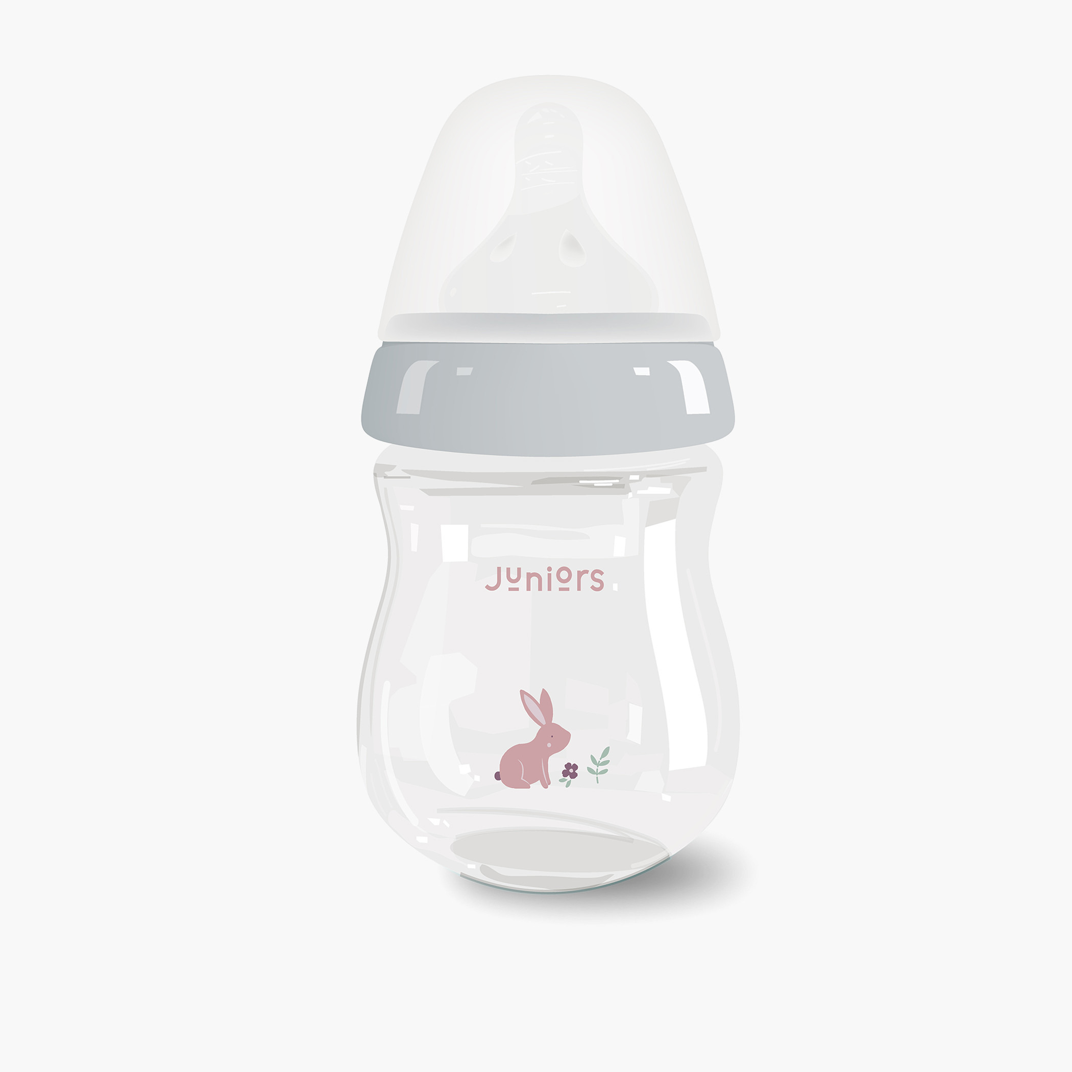 Juniors Just Like Nature 150 ml Glass Feeding Bottle with Anti-Colic Teat - Grey-baby-feeding-feedingbottles-bottlesandteats-image-1