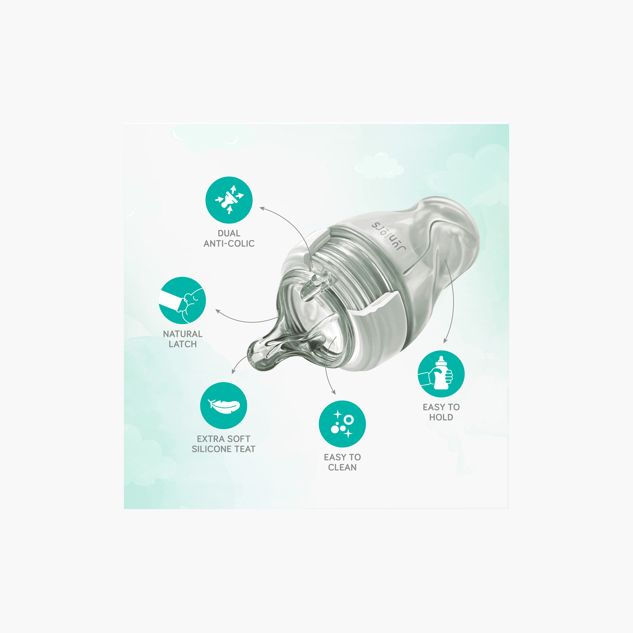 Juniors Just Like Nature 150 ml Glass Feeding Bottle with Anti-Colic Teat - Grey-baby-feeding-feedingbottles-bottlesandteats-image-2