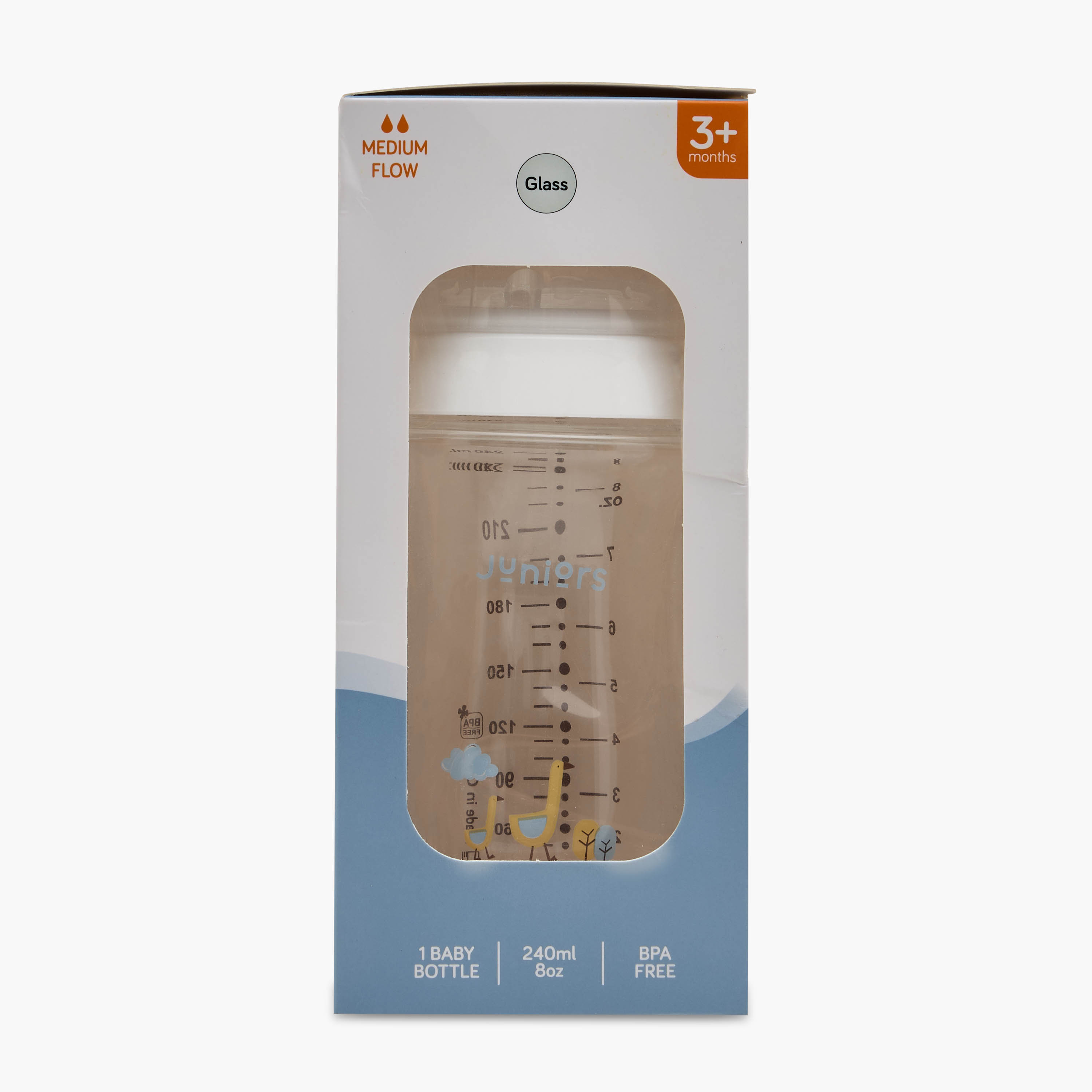 Juniors Just Like Nature 240 ml Glass Feeding Bottle with Anti-Colic Teat - White-baby-feeding-feedingbottles-bottlesandteats-image-3