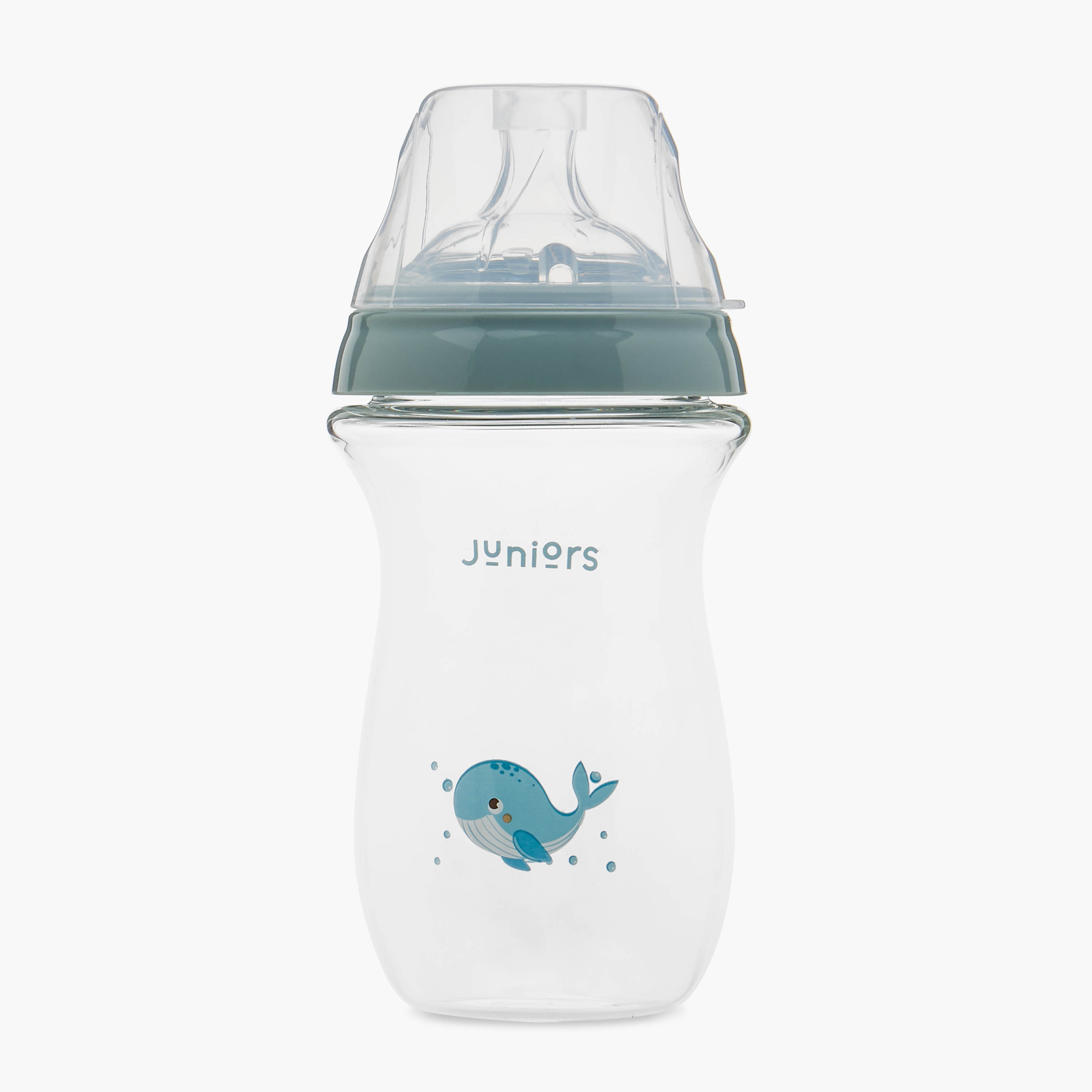 Juniors Just Like Nature 240 ml Glass Feeding Bottle with Anti-Colic Teat - Grey-baby-feeding-feedingbottles-bottlesandteats-image-1