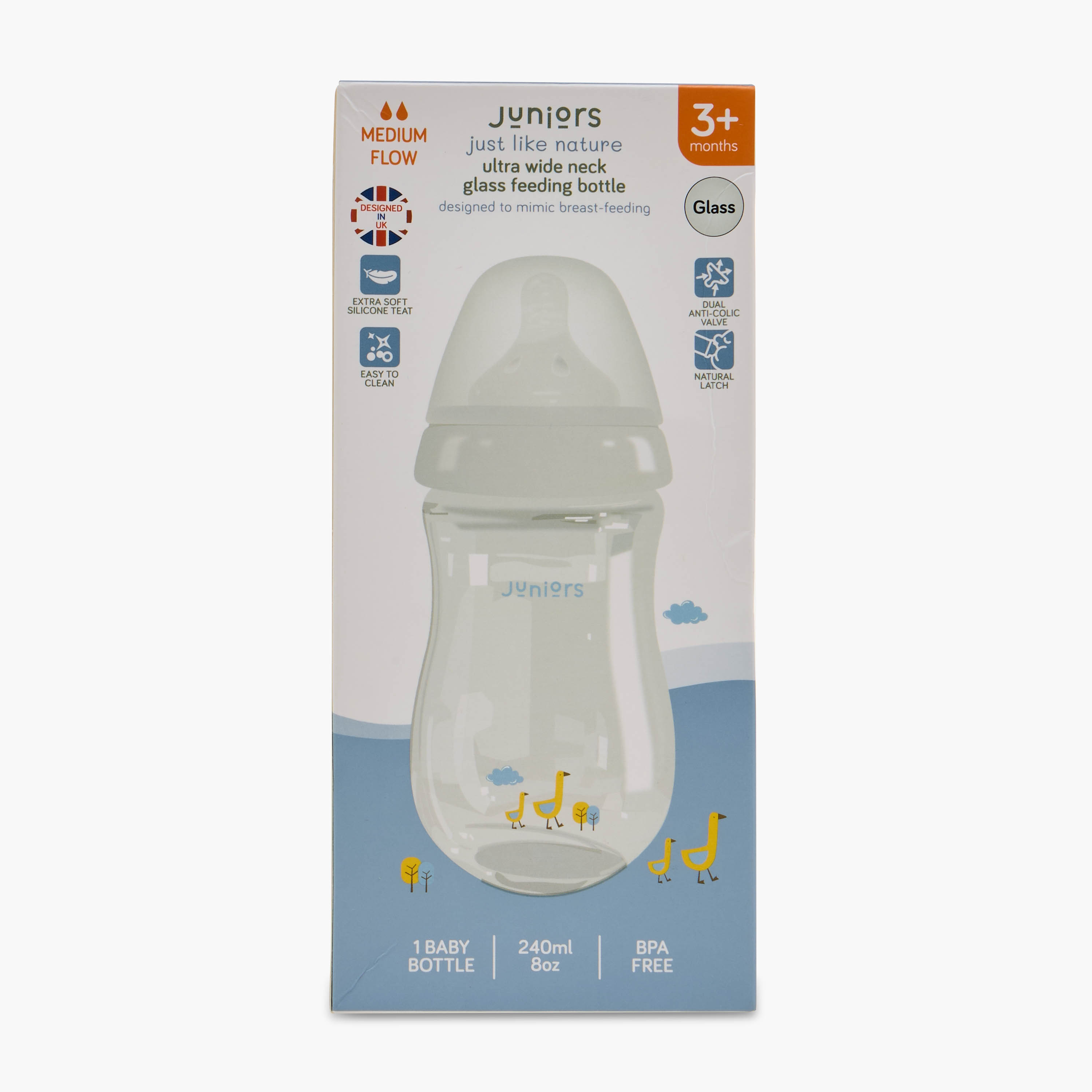 Juniors Just Like Nature 240 ml Glass Feeding Bottle with Anti-Colic Teat - Grey-baby-feeding-feedingbottles-bottlesandteats-image-4