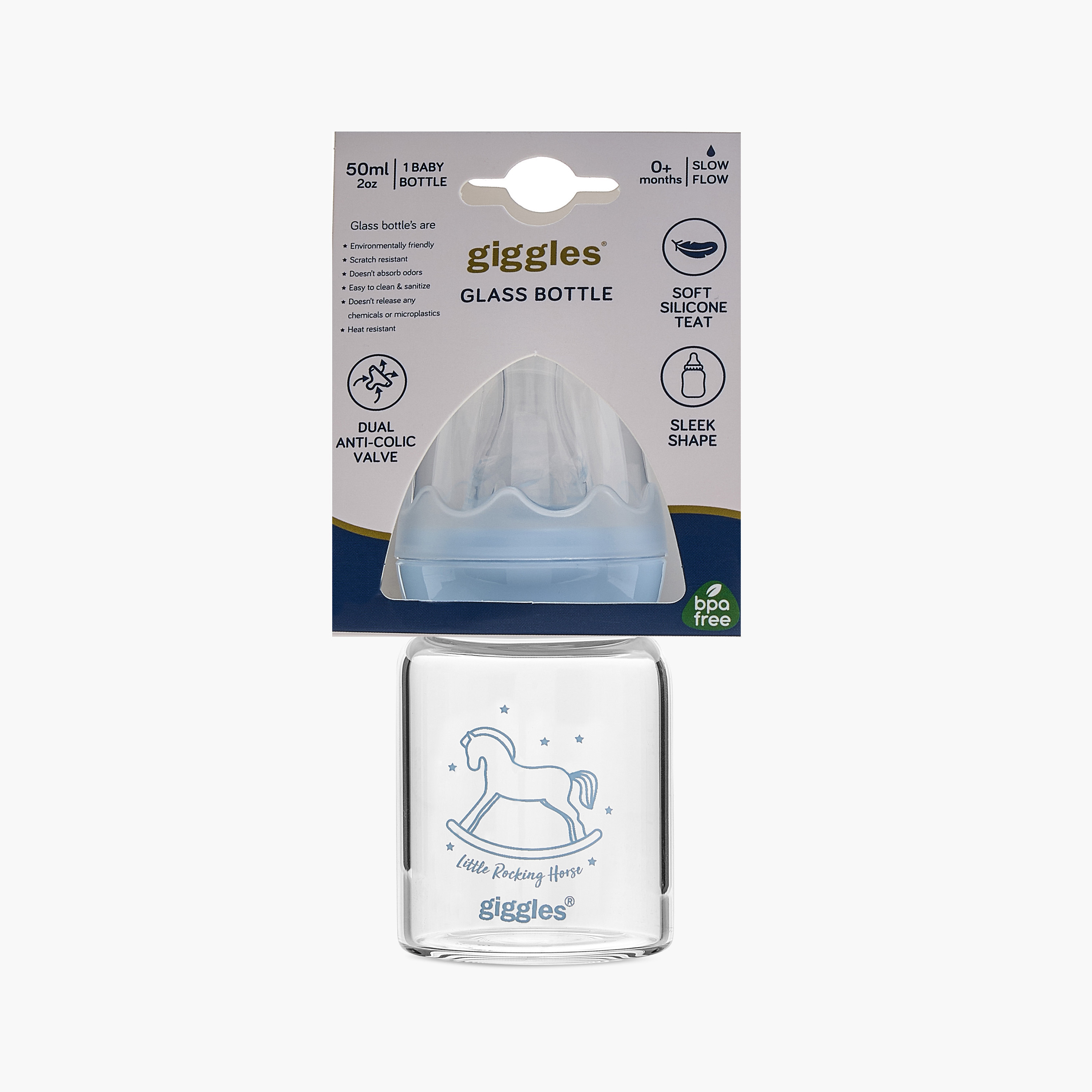 Giggles Rock Pony Print Glass Feeding Bottle - 50 ml-baby-feeding-feedingbottles-bottlesandteats-image-8