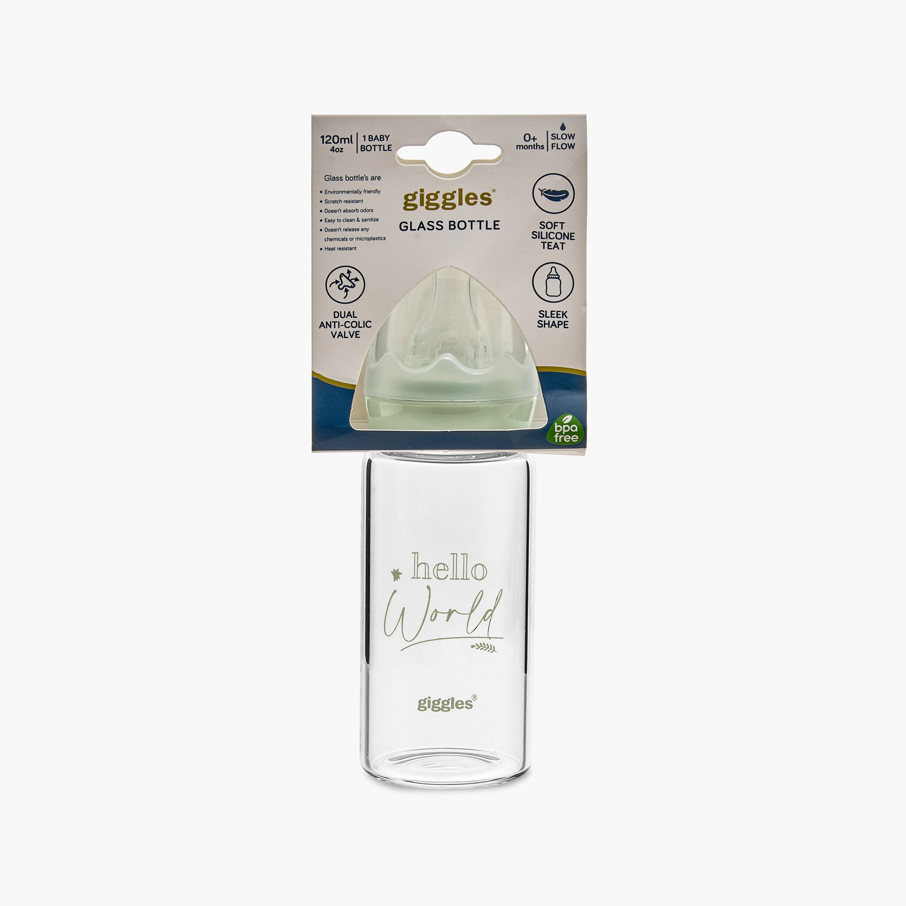 Giggles Hello World Print Glass Feeding Bottle - 120 ml-baby-feeding-feedingbottles-bottlesandteats-image-9