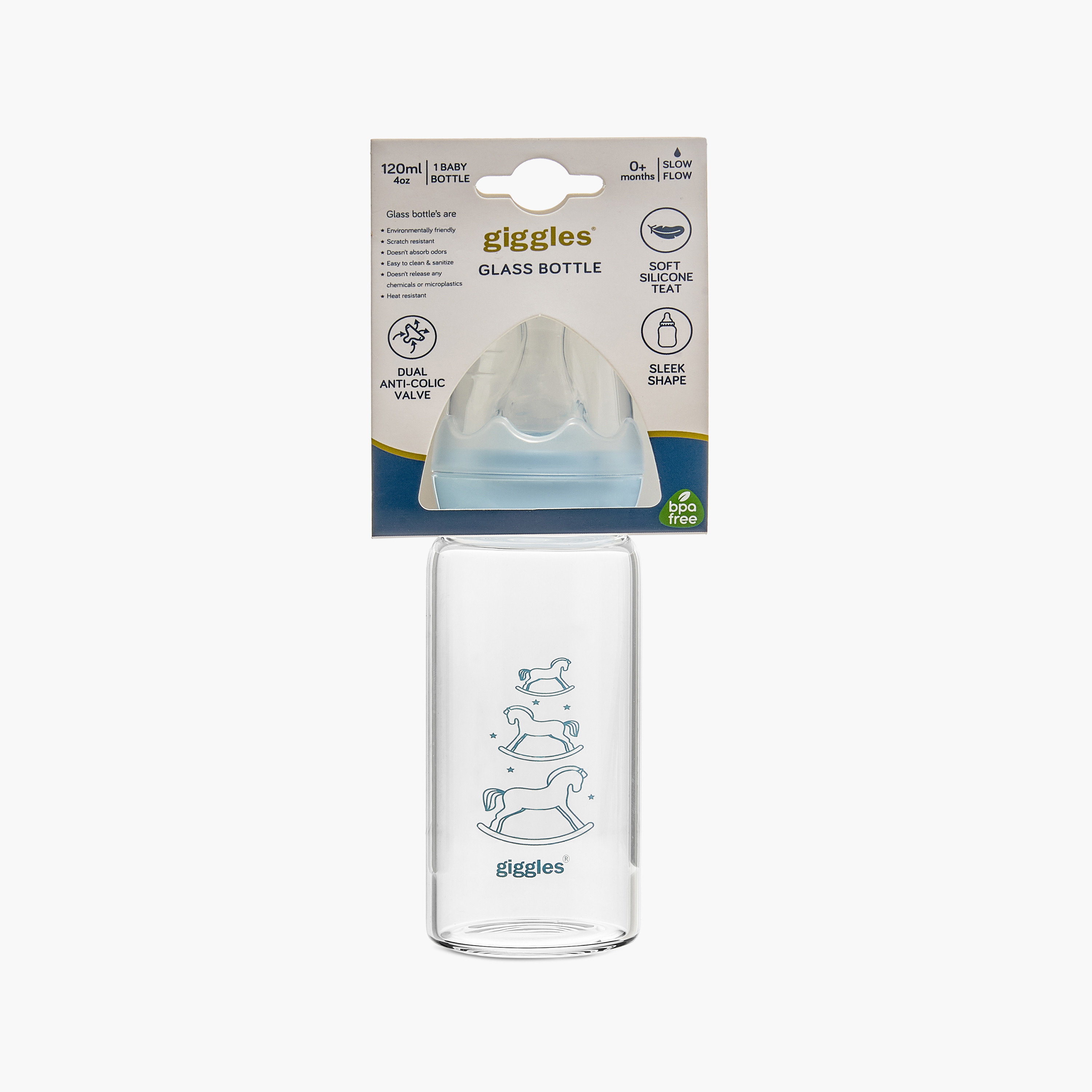 Giggles Rock Pony Print Glass Feeding Bottle - 120 ml-baby-feeding-feedingbottles-bottlesandteats-image-9