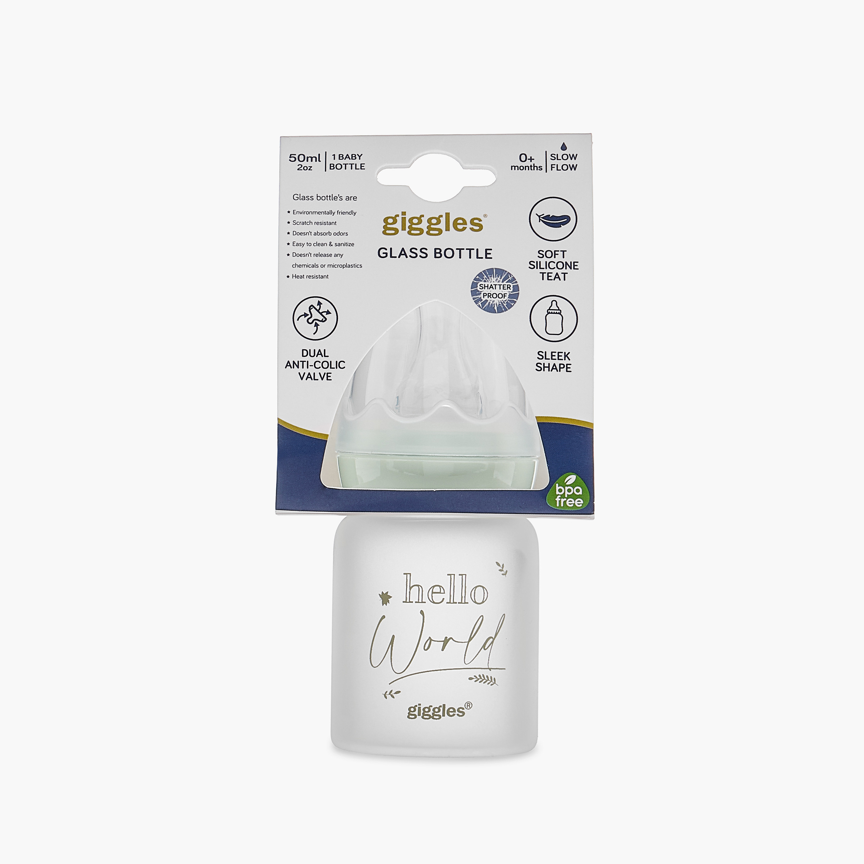 Giggles Hello World Print Glass Feeding Bottle - 50 ml-baby-feeding-feedingbottles-bottlesandteats-image-8