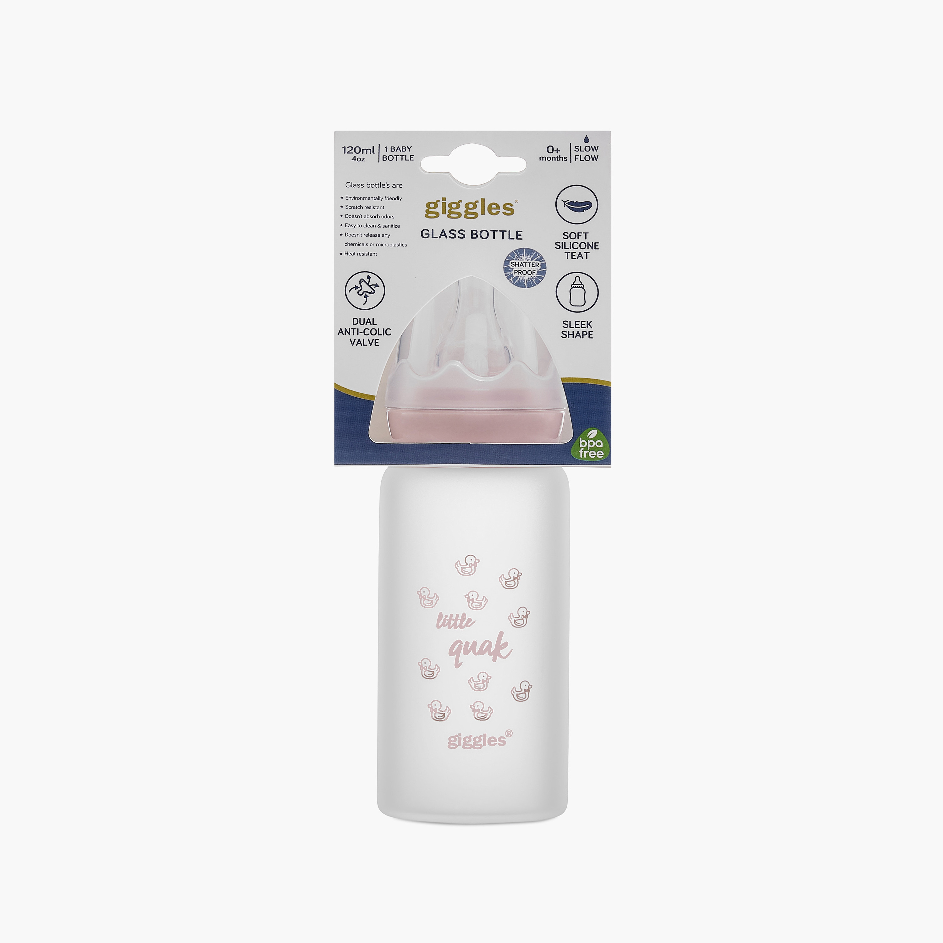 Giggles Printed Glass Feeding Bottle with Cap - 120 ml-baby-feeding-feedingbottles-bottlesandteats-image-8