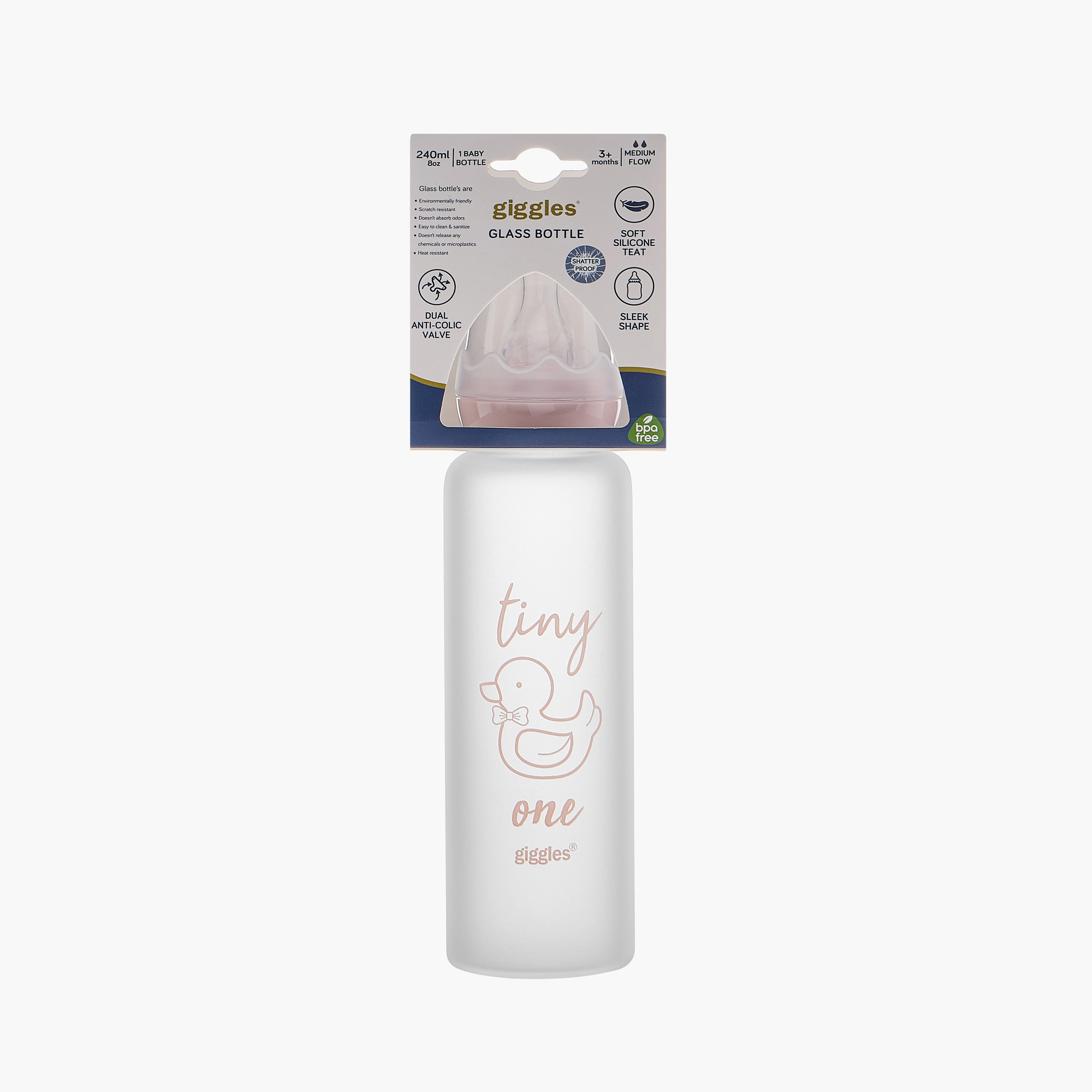 Giggles Ducky Love Print Glass Feeding Bottle - 240 ml-baby-feeding-feedingbottles-bottlesandteats-image-8