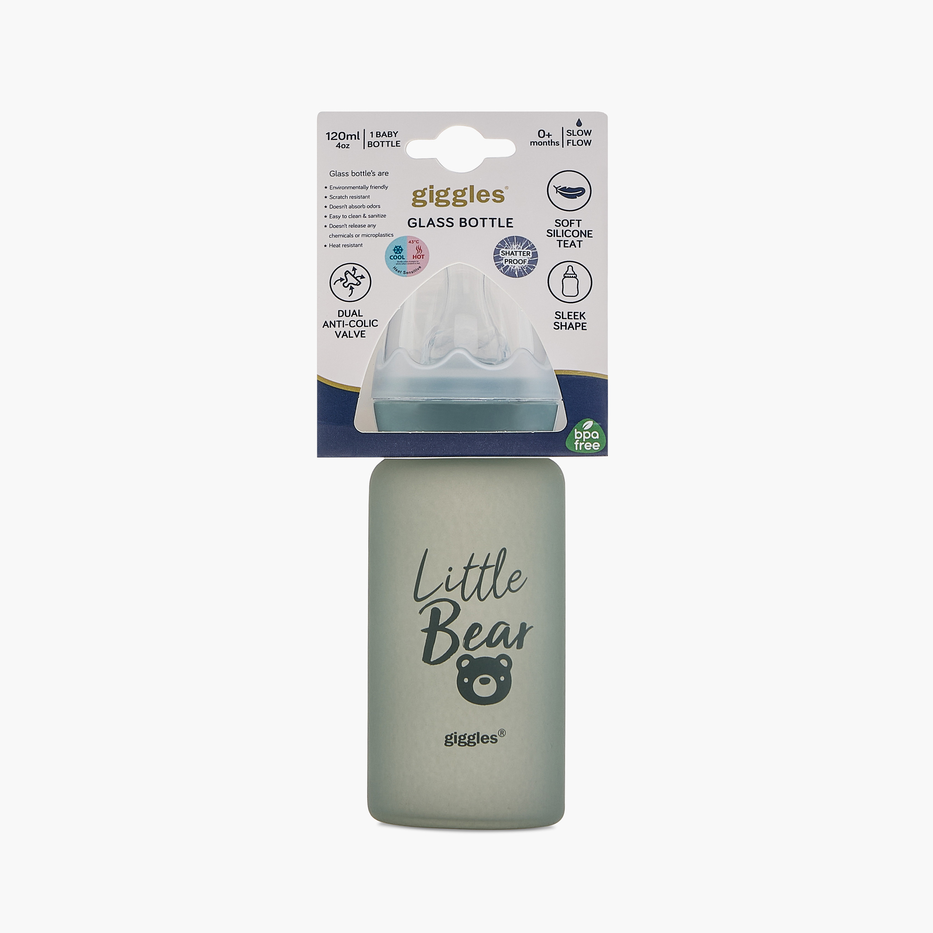 Giggles Little Bear Print Glass Feeding Bottle - 120 ml-baby-feeding-feedingbottles-bottlesandteats-image-9