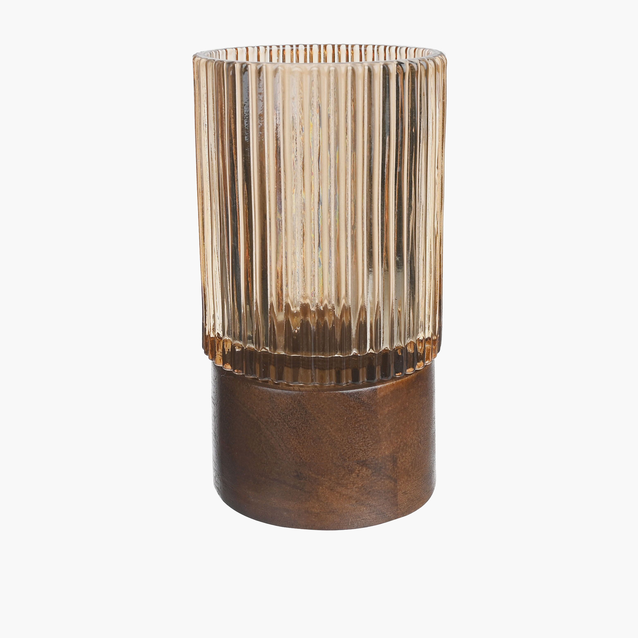 Decorative Ribbed Glass Candleholder - 15 cms-household-decor-candleholdersandlanterns-image-1