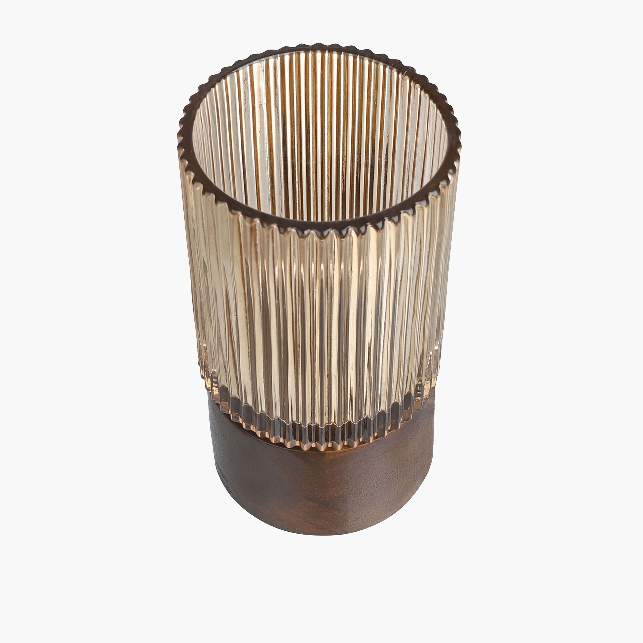 Decorative Ribbed Glass Candleholder - 15 cms-household-decor-candleholdersandlanterns-image-2