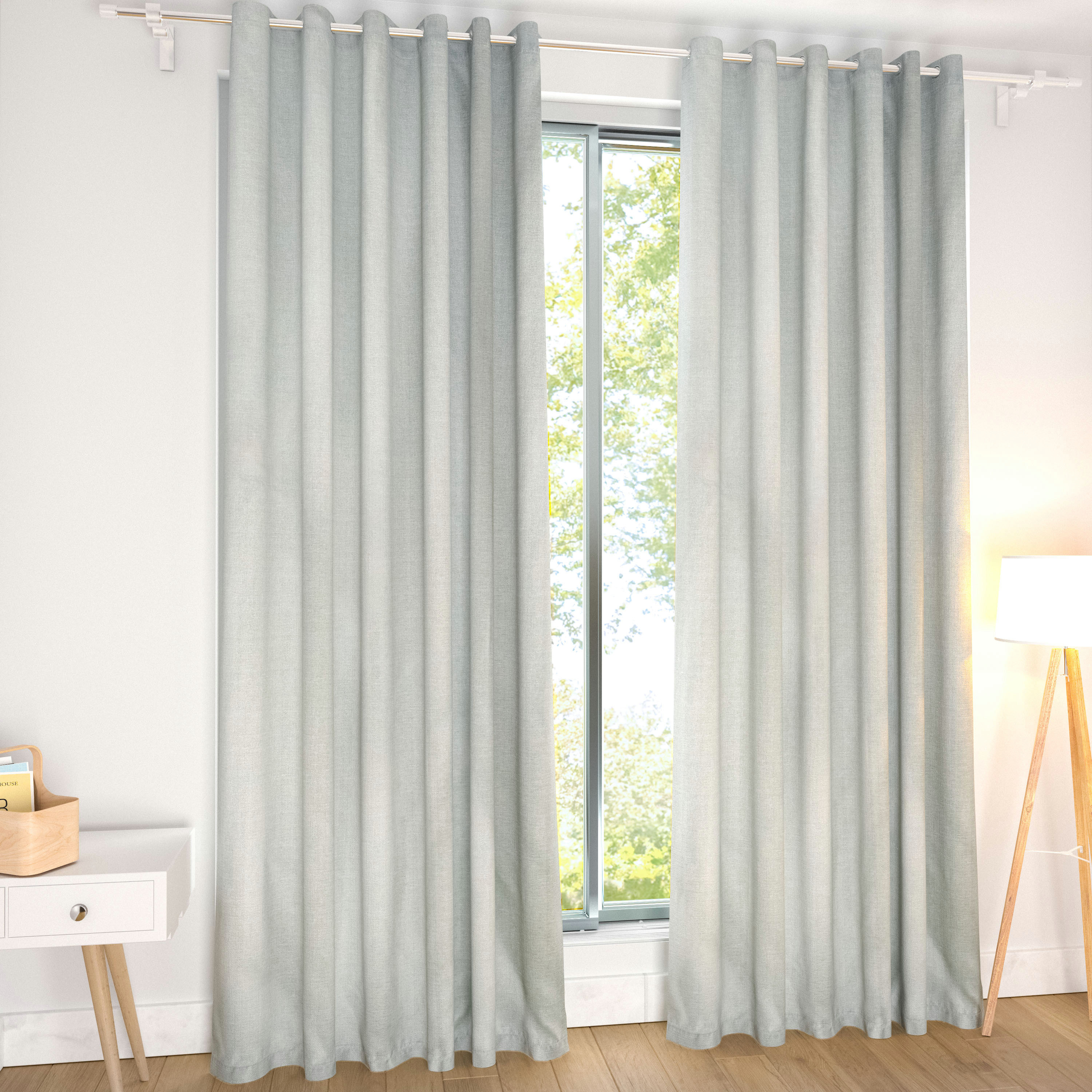 Damask Textured Polycotton Jacquard Eyelet Curtain - Set of 2-household-windows-curtains-image-1
