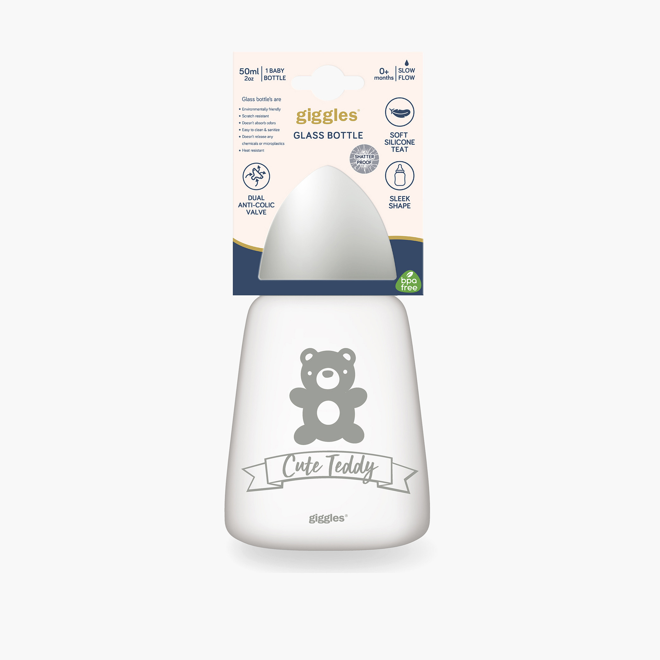 رضّاعة زجاج بطبعات وغطاء من جيجلز - 50 مل-baby-feeding-feedingbottles-bottlesandteats-image-4