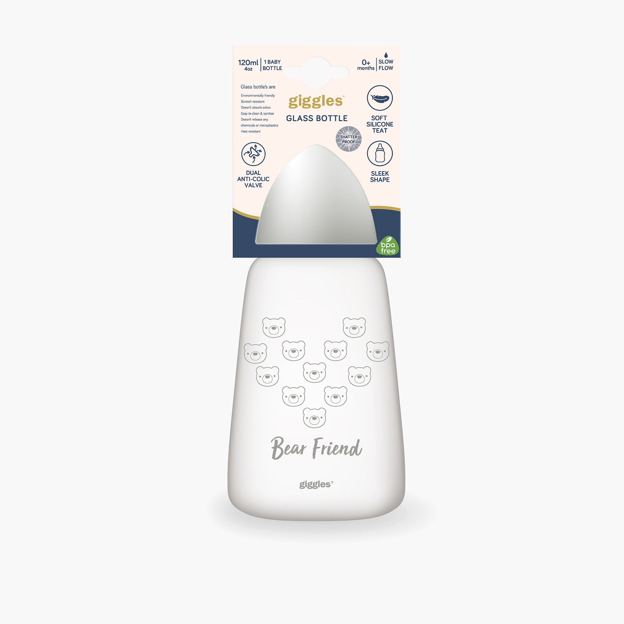 Giggles Printed Glass Feeding Bottle with Cap - 120 ml-baby-feeding-feedingbottles-bottlesandteats-image-4