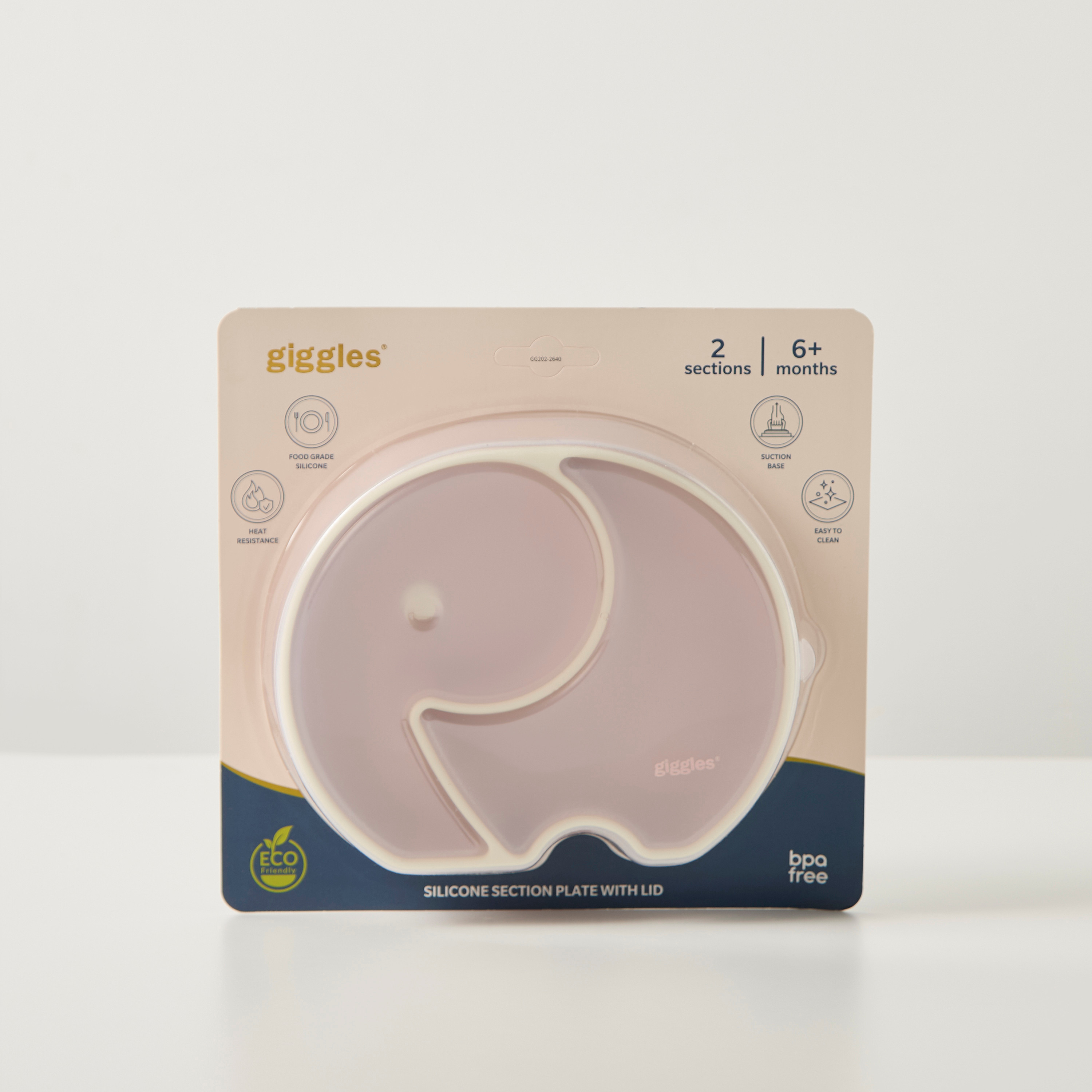 Giggles Elephant Shaped 2-Partition Silicone Plate with Lid-baby-feeding-mealtimeessentials-image-1
