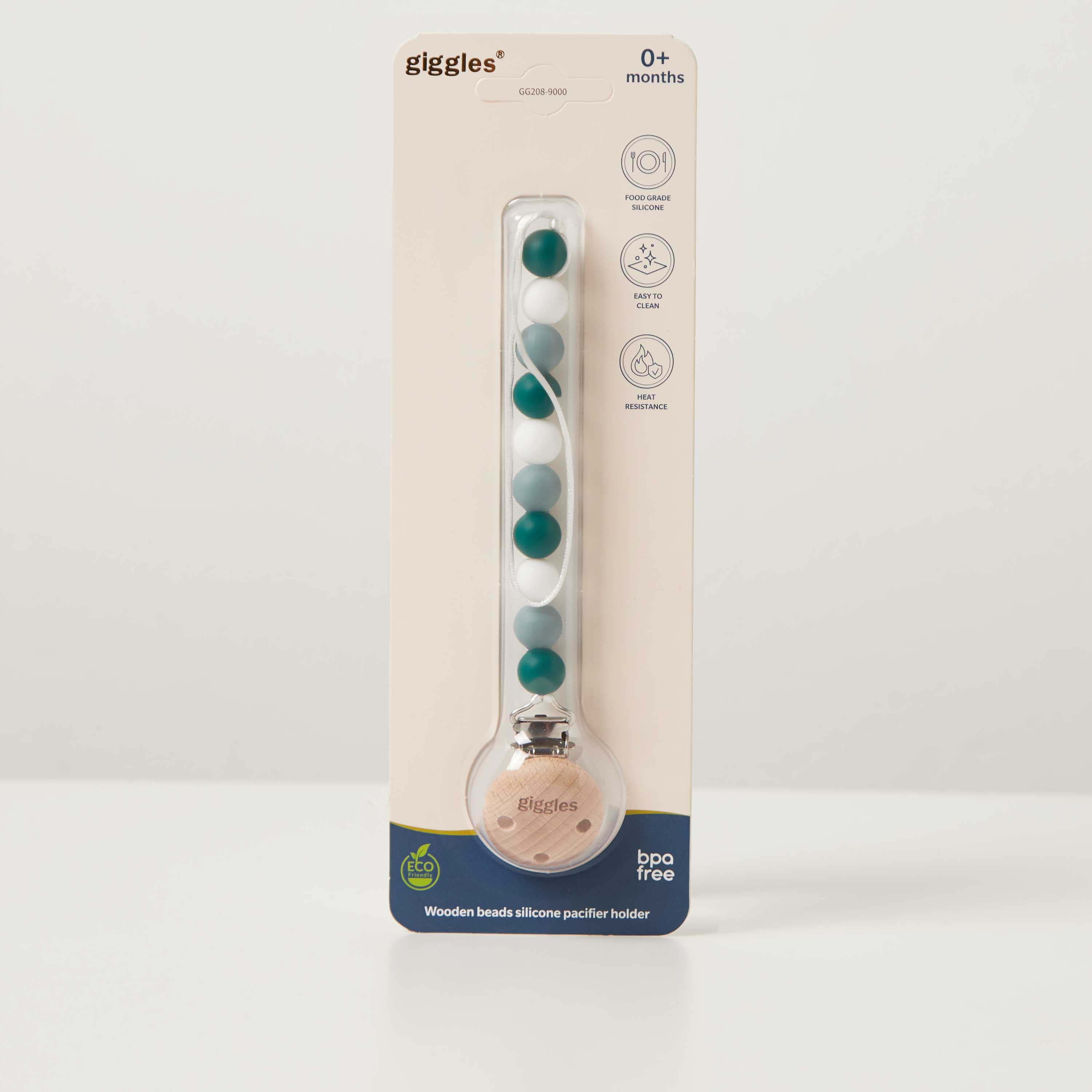 Giggles Wooden Beads Silicone Pacifier Holder Clip-baby-feeding-pacifiers-image-1