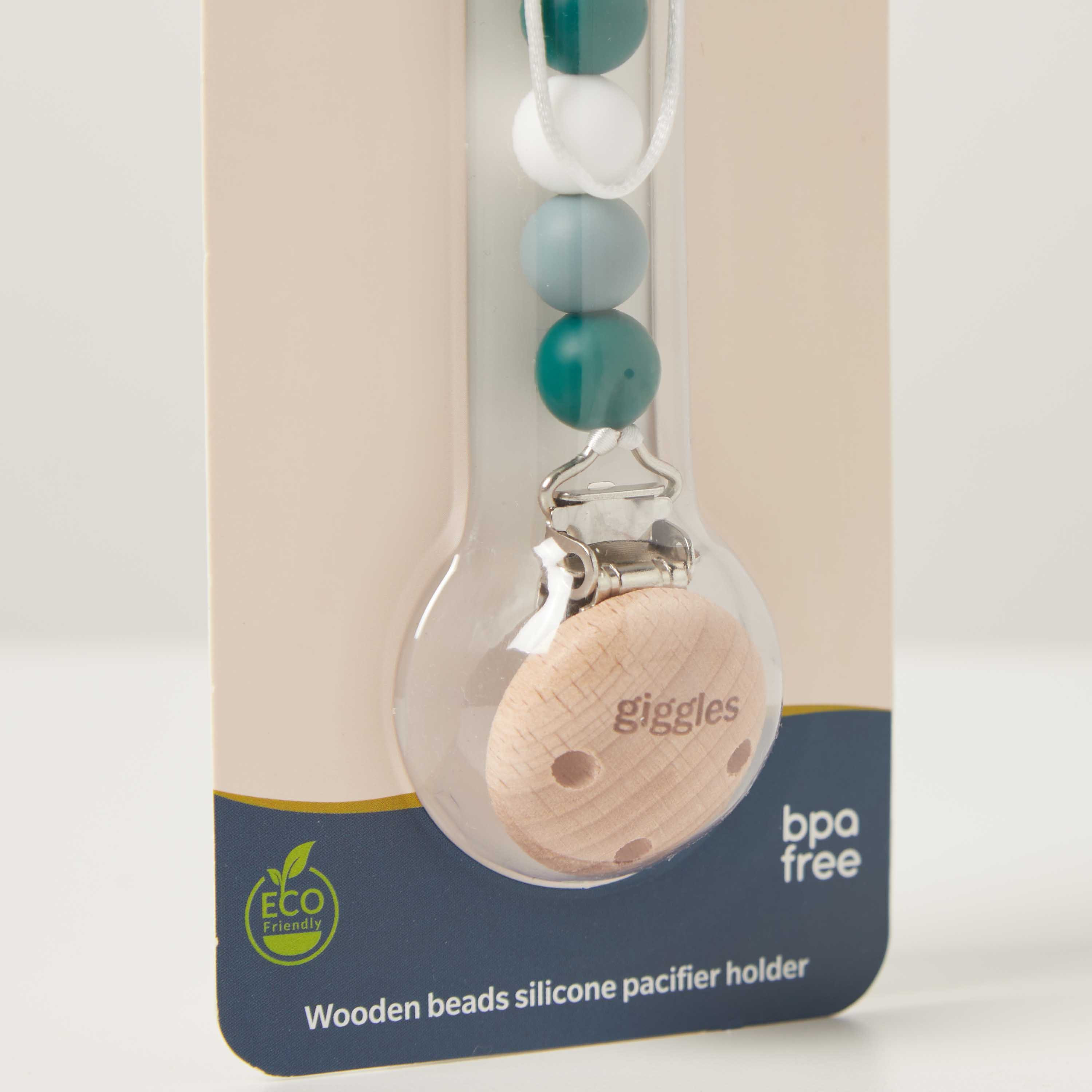 Giggles Wooden Beads Silicone Pacifier Holder Clip-baby-feeding-pacifiers-image-3
