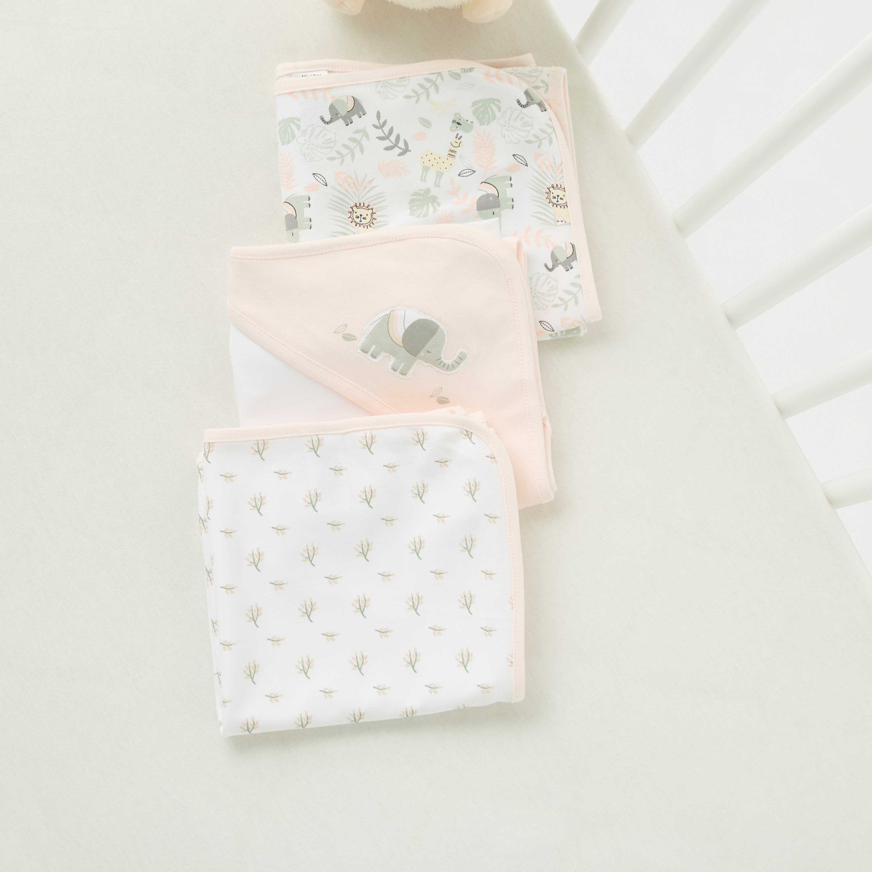 Juniors Printed Receiving Blanket with Hood - Set of 3-baby-nursery-blanketsandswaddles-receivingblankets-image-4