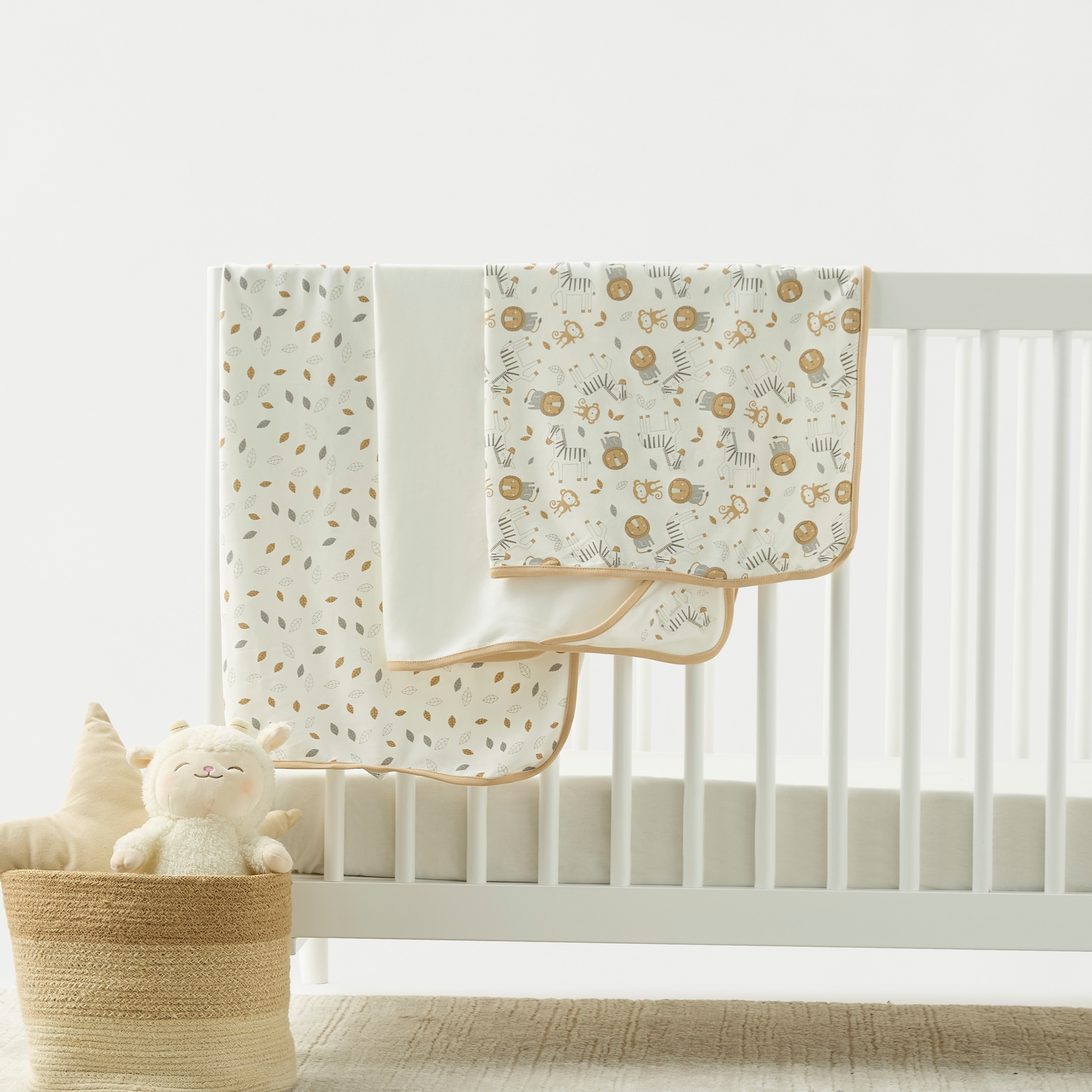 Juniors Printed Receiving Blanket with Hood - Set of 3-baby-nursery-blanketsandswaddles-receivingblankets-image-1