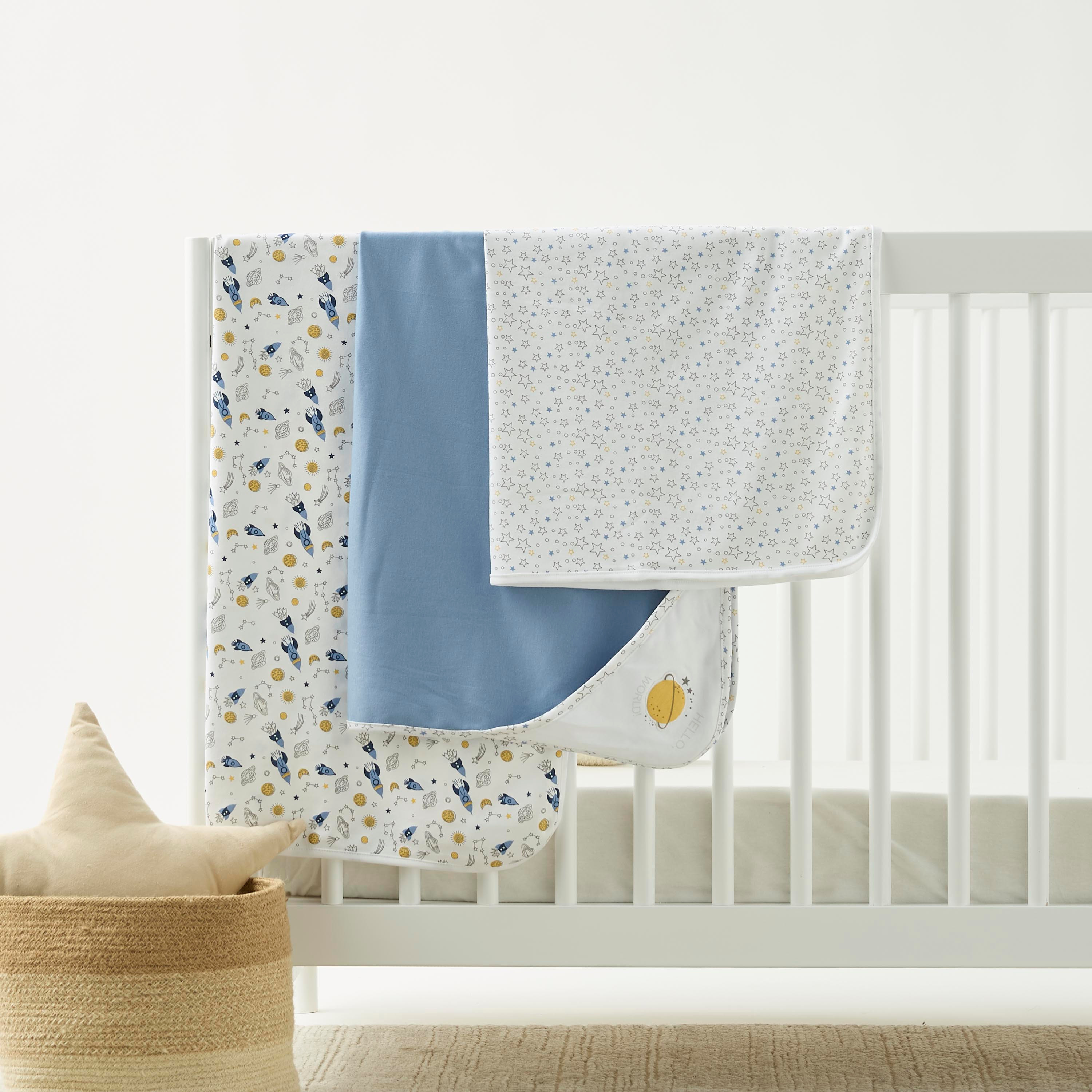 Juniors Printed Receiving Blanket with Hood - Set of 3-baby-nursery-blanketsandswaddles-receivingblankets-image-1