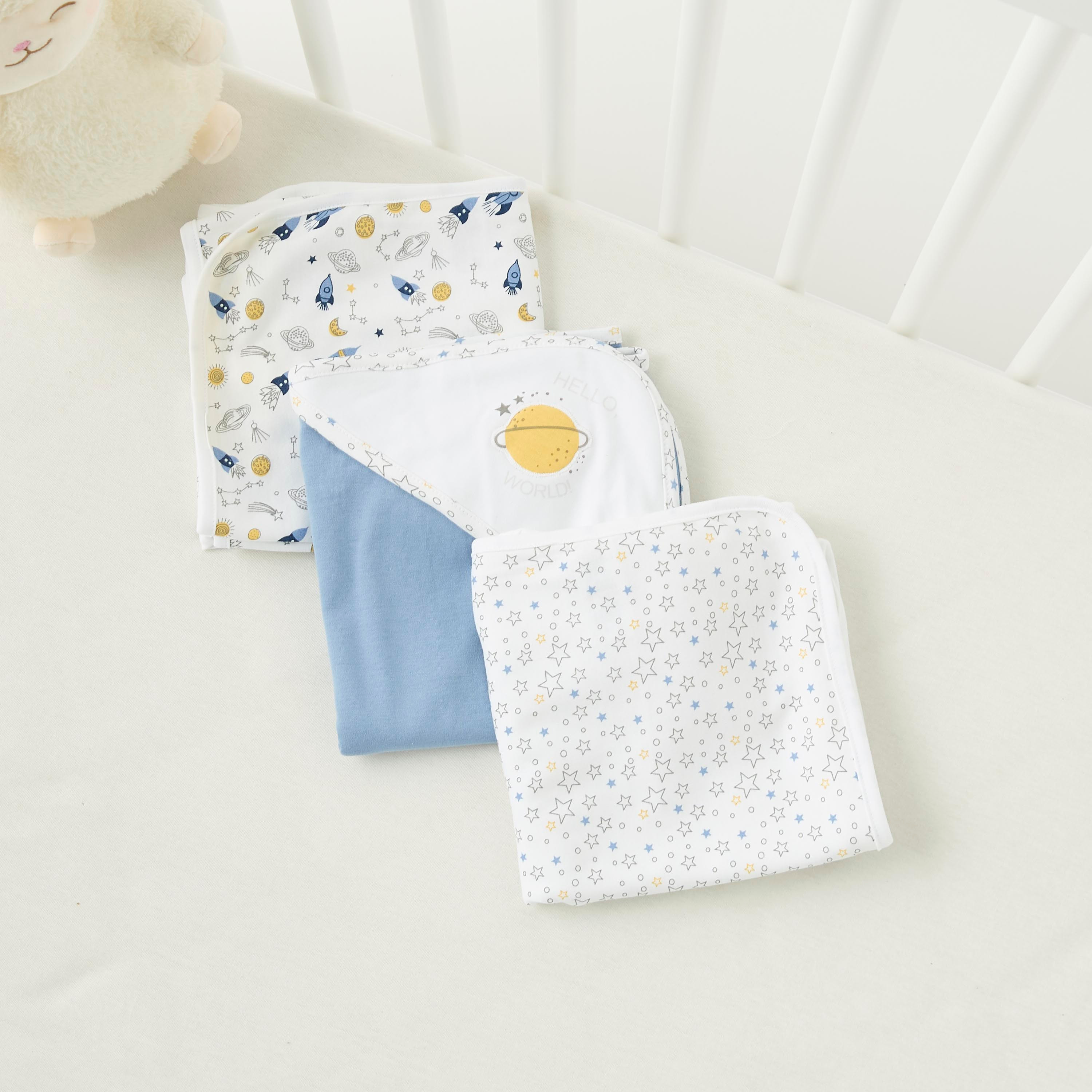 Juniors Printed Receiving Blanket with Hood - Set of 3-baby-nursery-blanketsandswaddles-receivingblankets-image-4