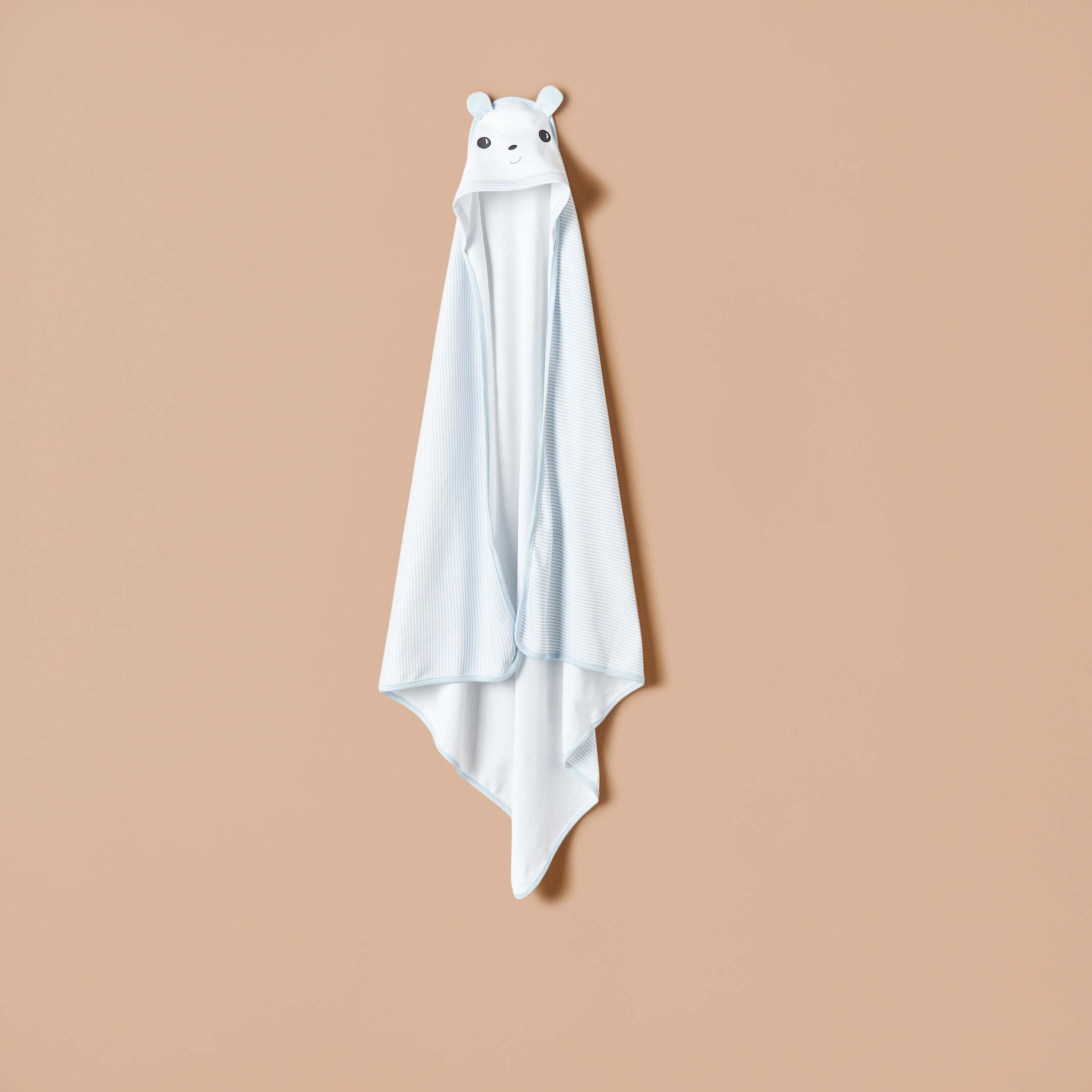 Juniors Bear Applique Receiving Blanket with Hood - 80x80 cm-baby-nursery-blanketsandswaddles-receivingblankets-image-1