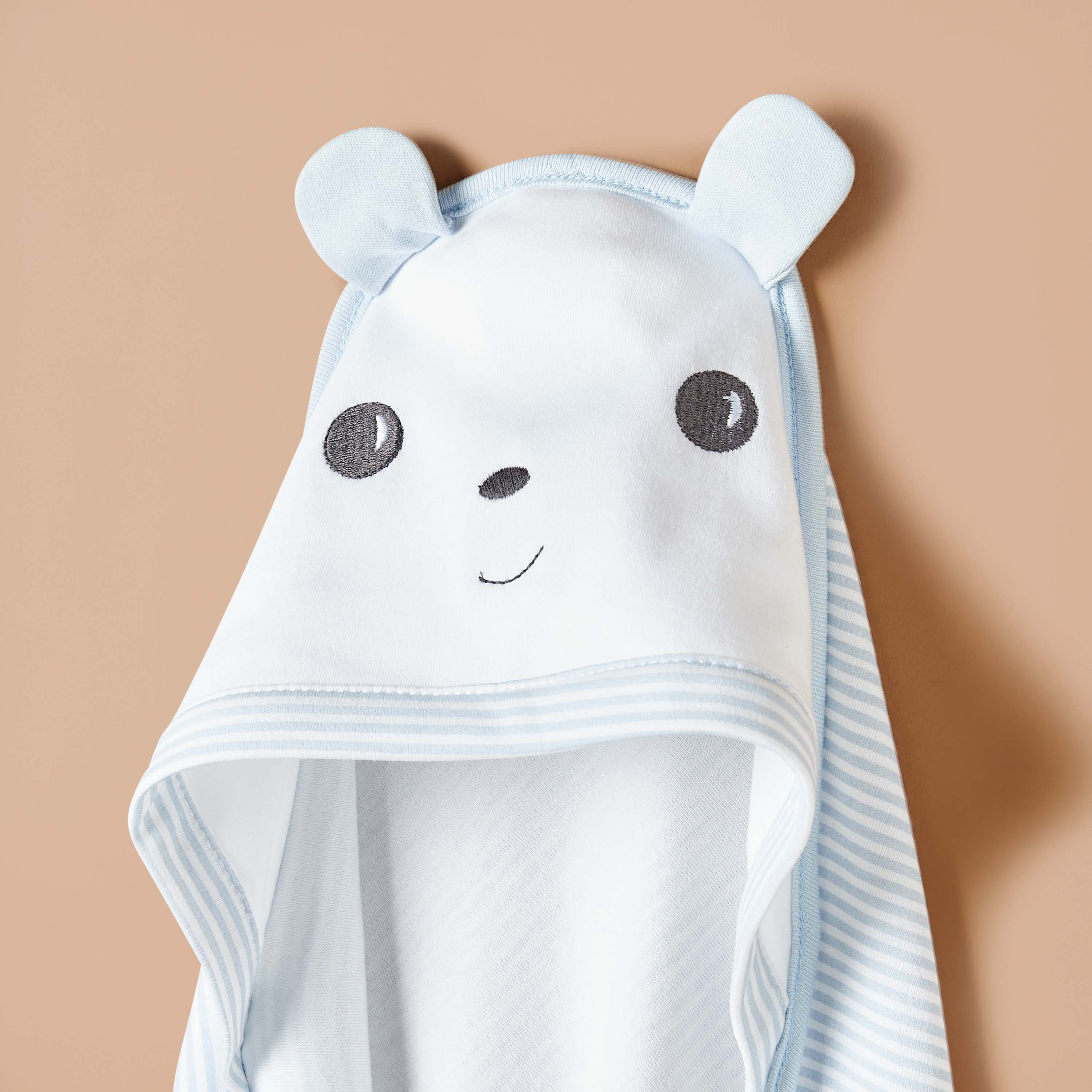 Juniors Bear Applique Receiving Blanket with Hood - 80x80 cm-baby-nursery-blanketsandswaddles-receivingblankets-image-2