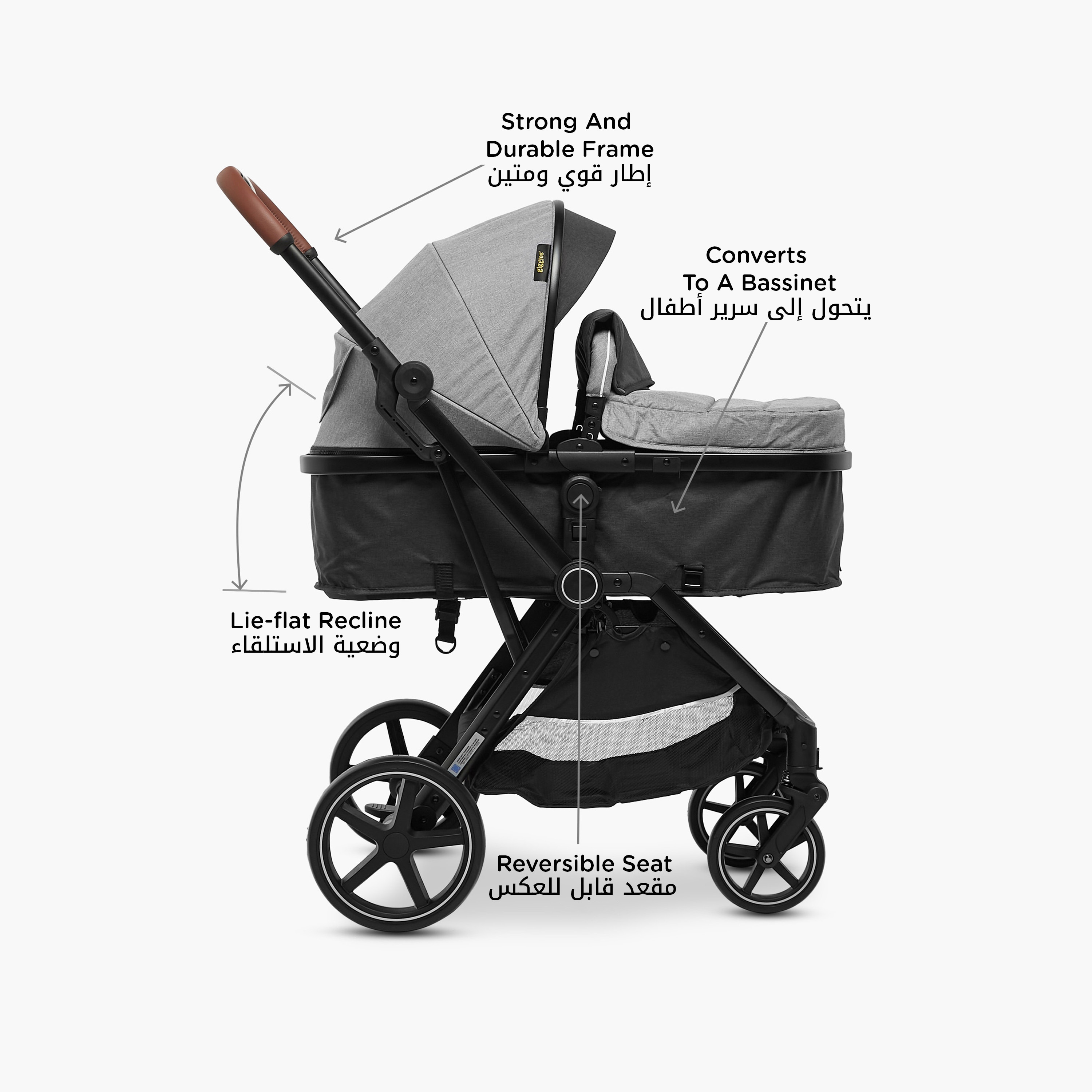 عربة أطفال ماك كاملة الحجم بنظام طي بضغطة زر وإطار ألومنيوم وقفل للعجلات من جيجلز-baby-gear-strollersandprams-strollers-image-7